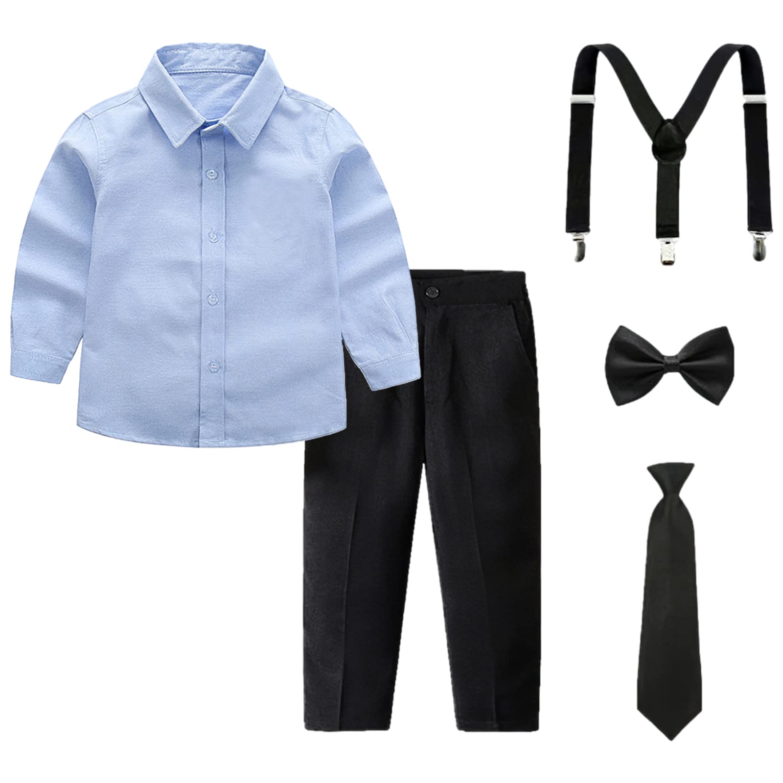 amropi Traje de Bautizo Niños Conjuntos de Camisa de Manga Corta y Pajarita y Pantalones y Tirantes para 3-12 años