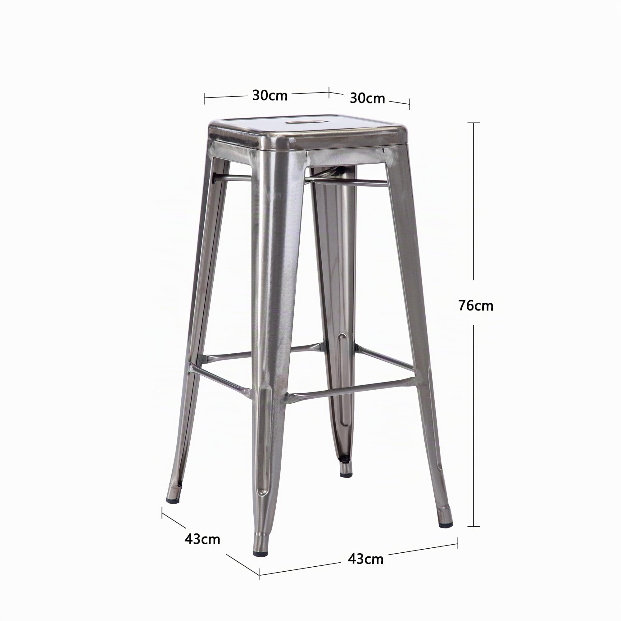 DUHOME Tabouret de Bar Industriel Chaise Salle à Manger Lot de 2 Tabouret Empilables Siège Bistrot Cadre en Métal pour Cuisine Restaurants (Métallique, 76cm)