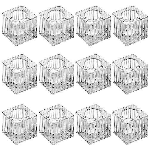 12 Stück Kerzenständer Glas, Kerzenhalter für Stabkerzen Kerzenhalter Klarglas Transparent Kerzeneinsatz Tafelkerzen Teelichter für Hochzeit Kirche Weihnachten Wohn Esszimmer & Schlafzimmerdekoration