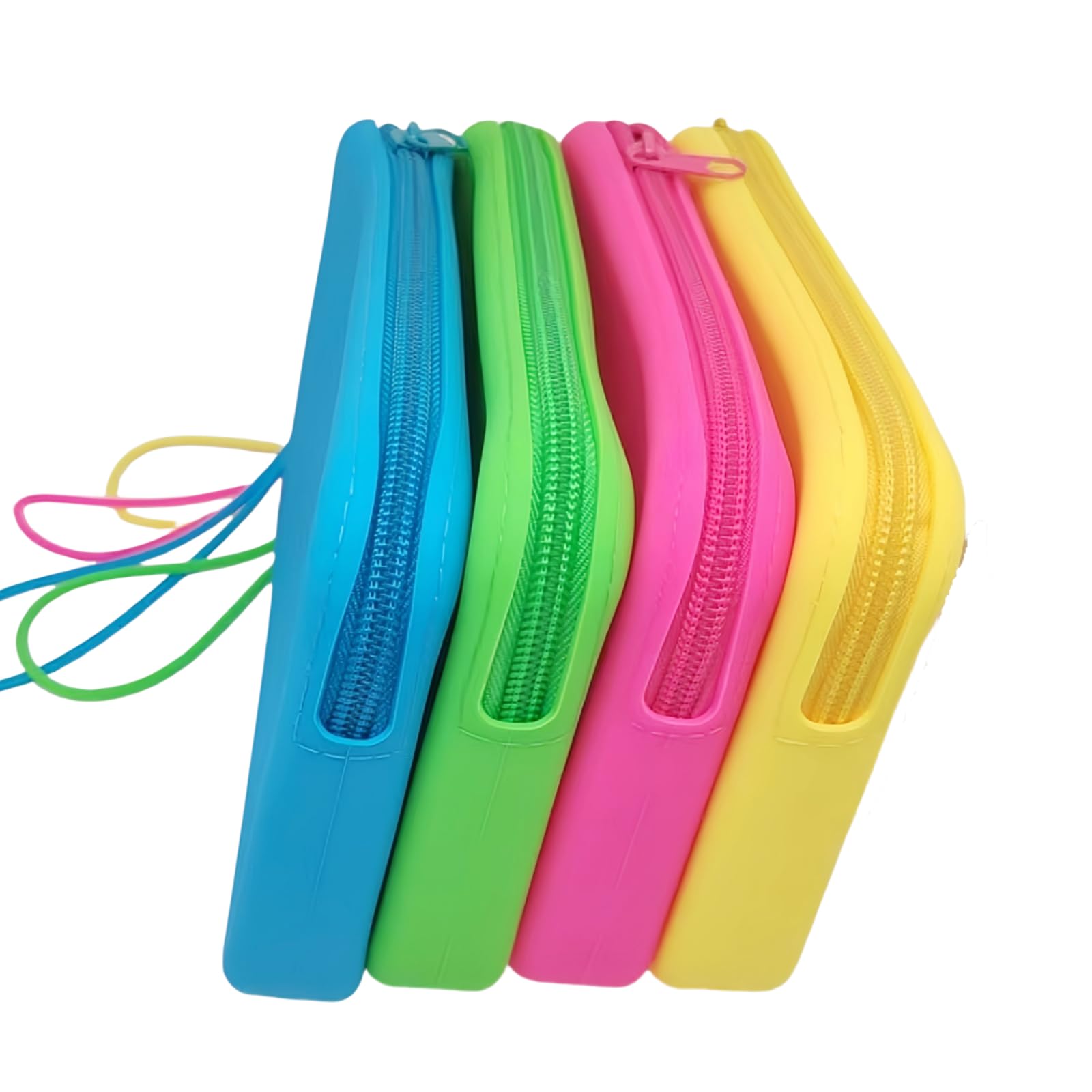 monolane 4 Pieces Silicone Makeup Toiletries Pouches, Silicone Stationary Holder, Waterproof Cosmetic Zipper Pouch, Digital Electronics Storage Bag, Beach Essential Travel Pouch (Rainbow)