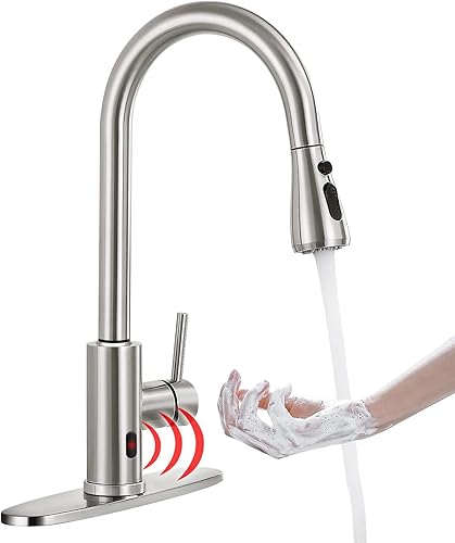 Grifo de cocina sin contacto con rociador extraíble, níquel cepillado de arco alto de una sola manija, grifo de fregadero de cocina comercial de un