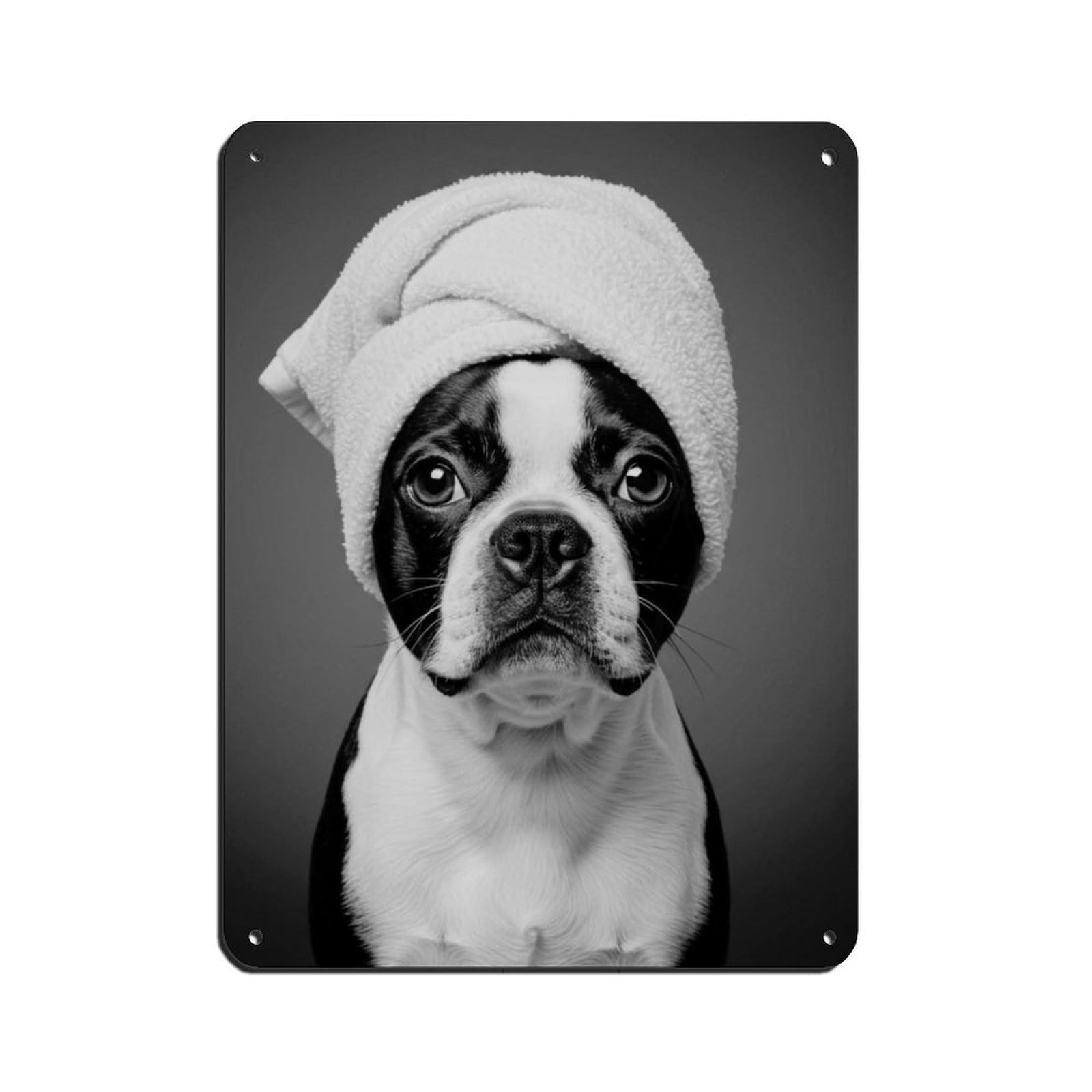 Boston Terrier Dog Bathroom Art Tin Sign Vintage Metal Pub Club Cafe Bar Home Wall Art Decoration Poster Retro 12x16inch(30x40cm)