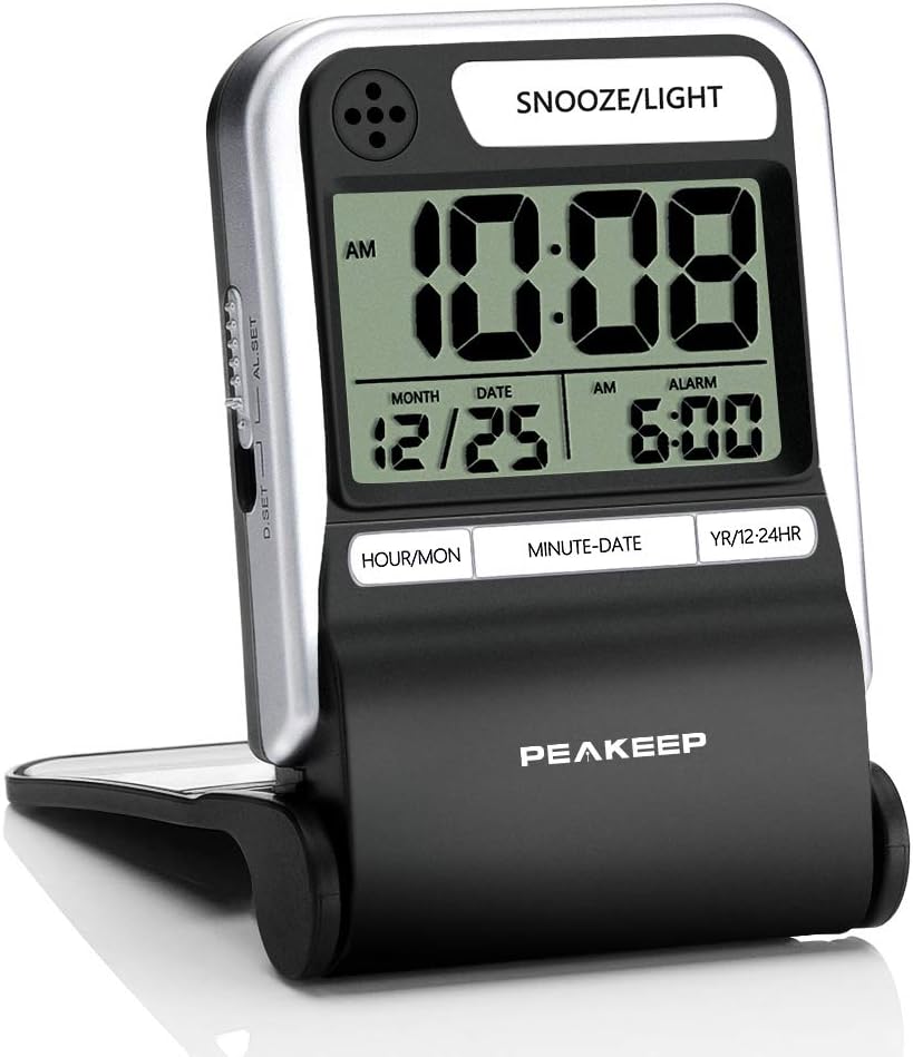 Peakeep Small Battery Travel Alarm Clock, Ascending Beep, Battery Small