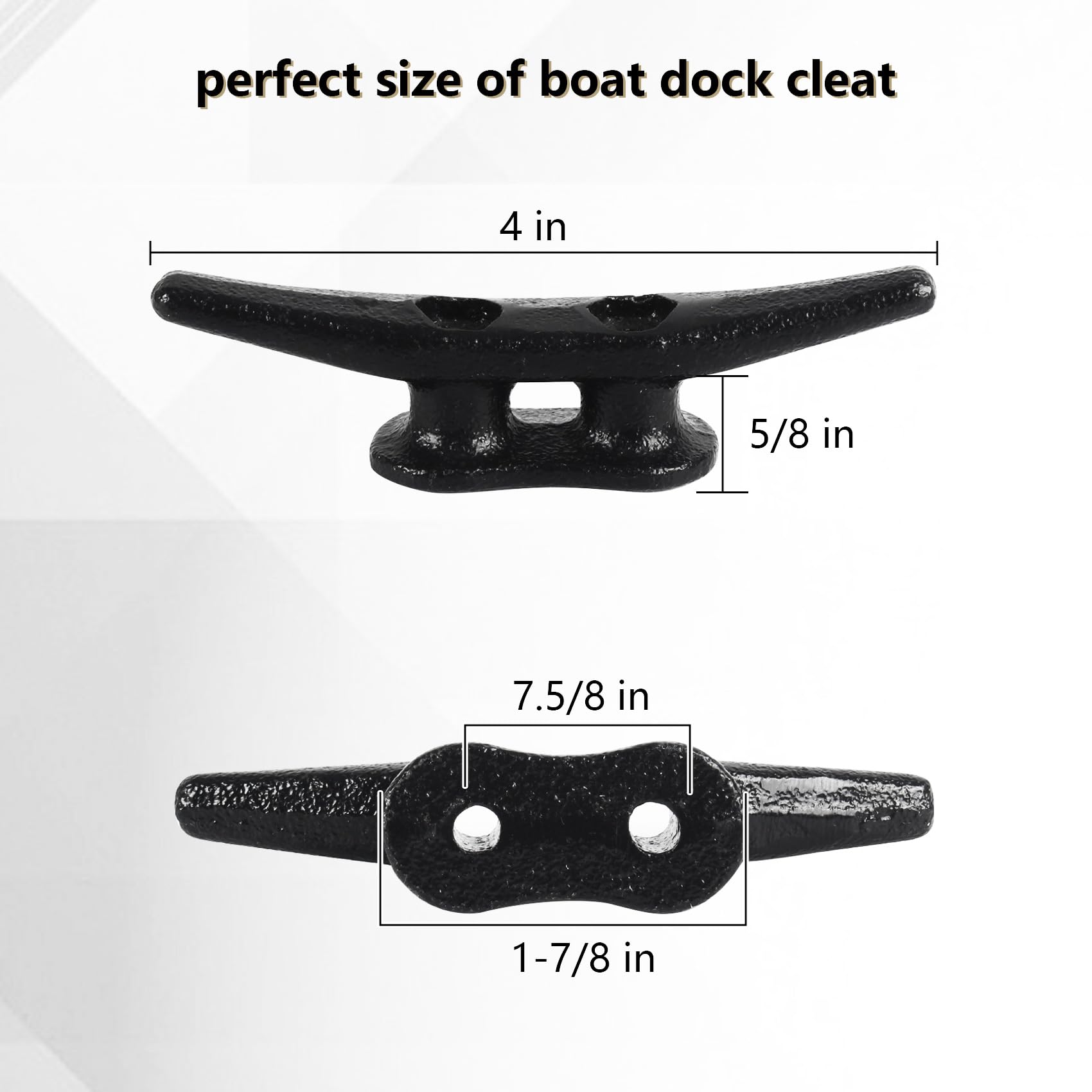 Dock Cleats 4 inch (4 Pack) Boat Dock Cleats with Screws Electrophoretic Black Coated Iron Boat Cleats Marine Grade Dock Cleats Rope Cleats for Boat, Kayak, Rope Tie Down, Deck and Décor