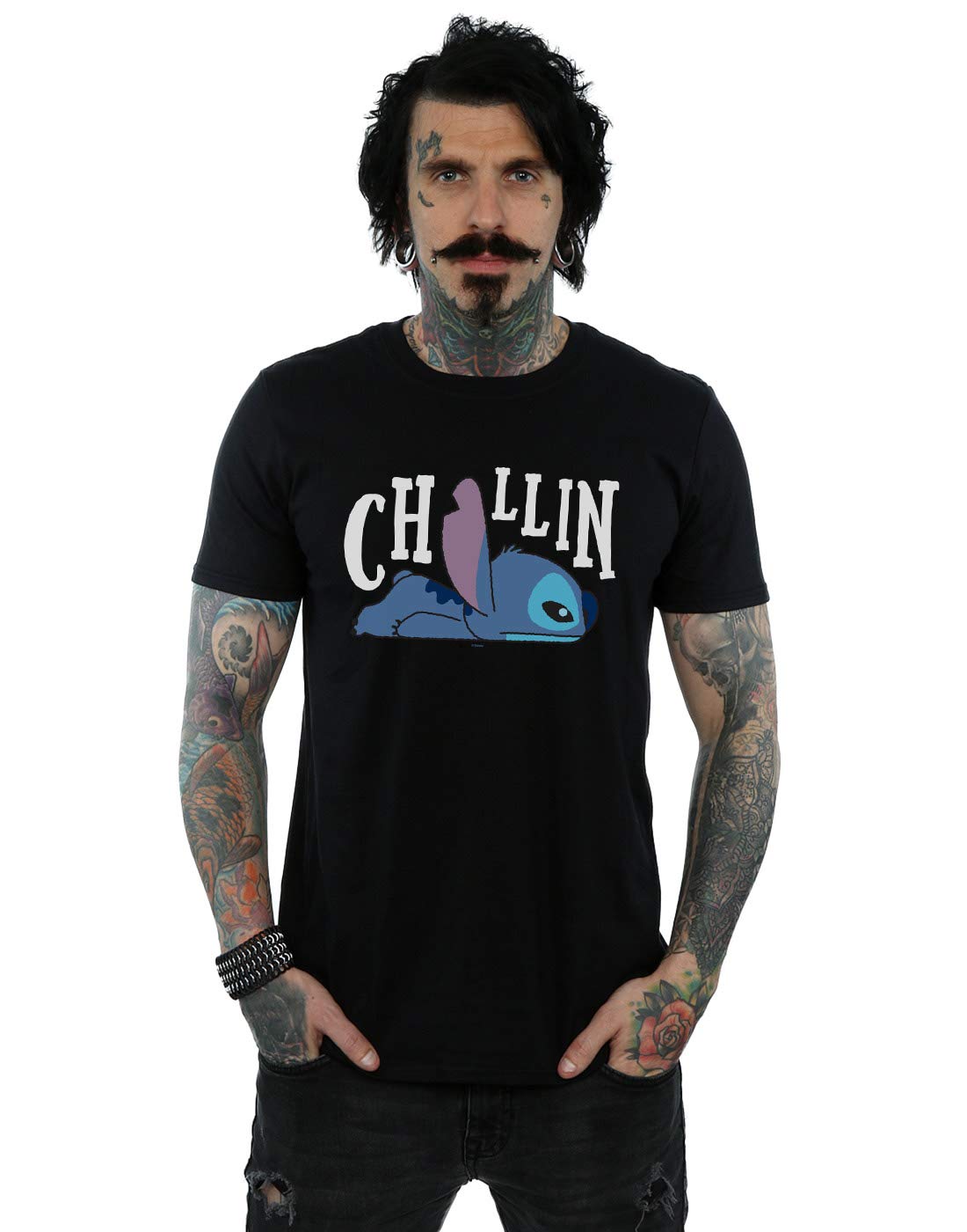 Absolute Cult Men's Black Disney Lilo And Stitch Chillin T-Shirt XXX-Large