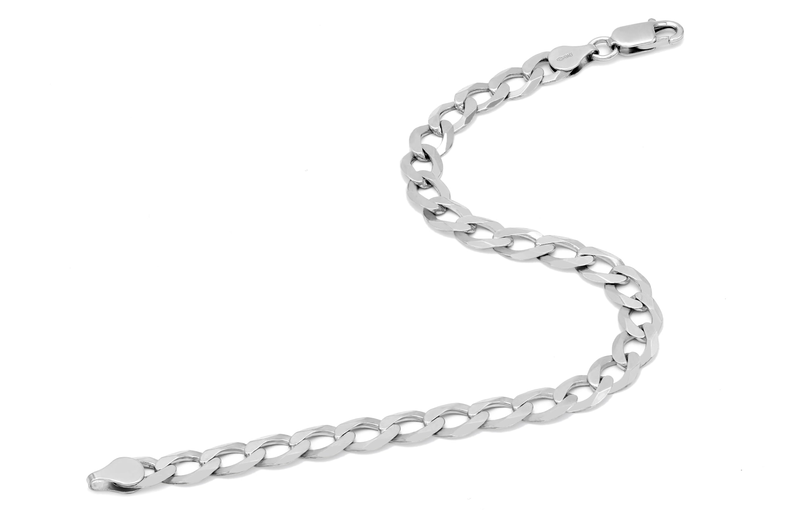 Aka Gioielli® - Bracciale Uomo Donna Argento 925 Rodiato - Catena 7.2 mm Maglia Grumetta Piatta Cubana - Lunghezza: 19 20 22 cm - Made in Italy