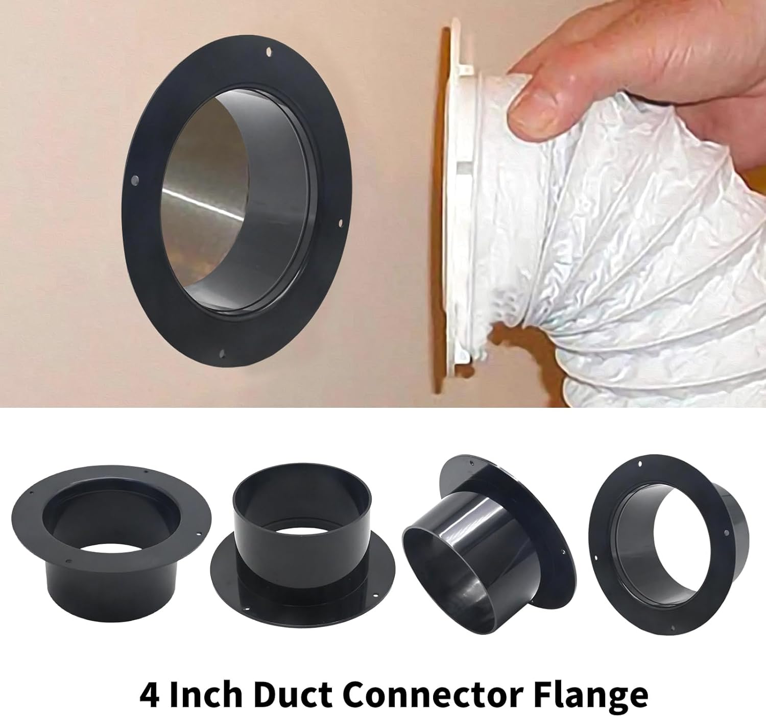4PCS Duct Fitting Flange 4inch Duct Connector Plastic Duct Ventilation System Air Conditioning Exhaust Hose Flange Wall Mount for Heating, Cooling, Ventilation and HVAC Systems