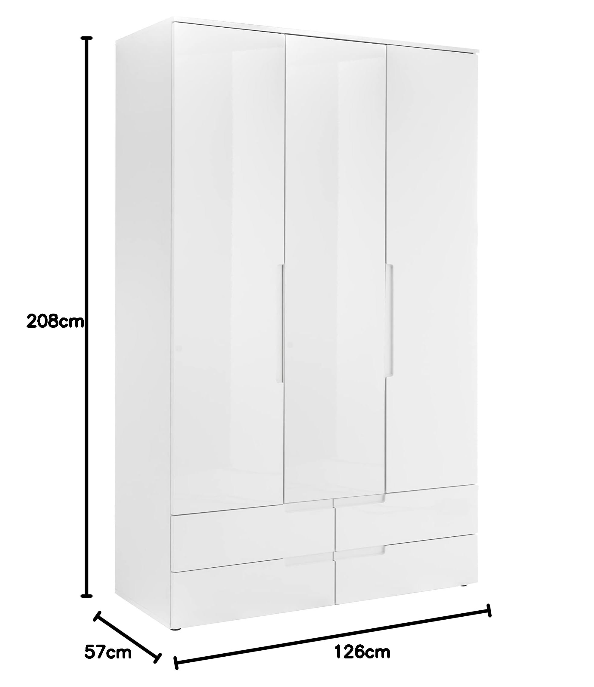 Armadio Fathie Con 3 Ante E 2 Cassetti - Legno Laminato Bianco Opaco, 145x200x59 Cm - Foto 9