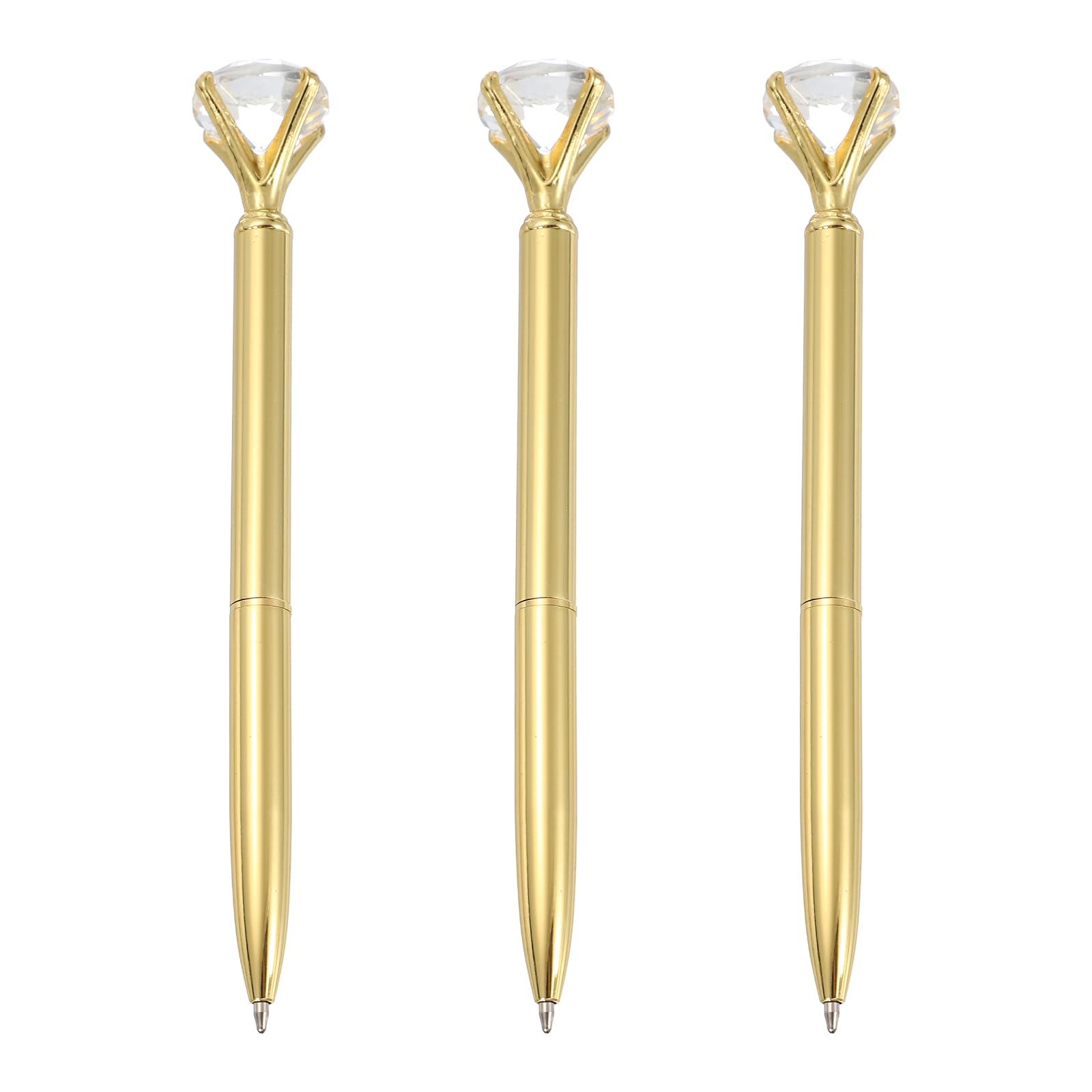 PATIKIL Black Ink Ballpoint Pen, 3pcs Crystal Diamond Twist Metal Pen 1.0mm Medium Point for Note Taking Journaling Gift Office, Gold