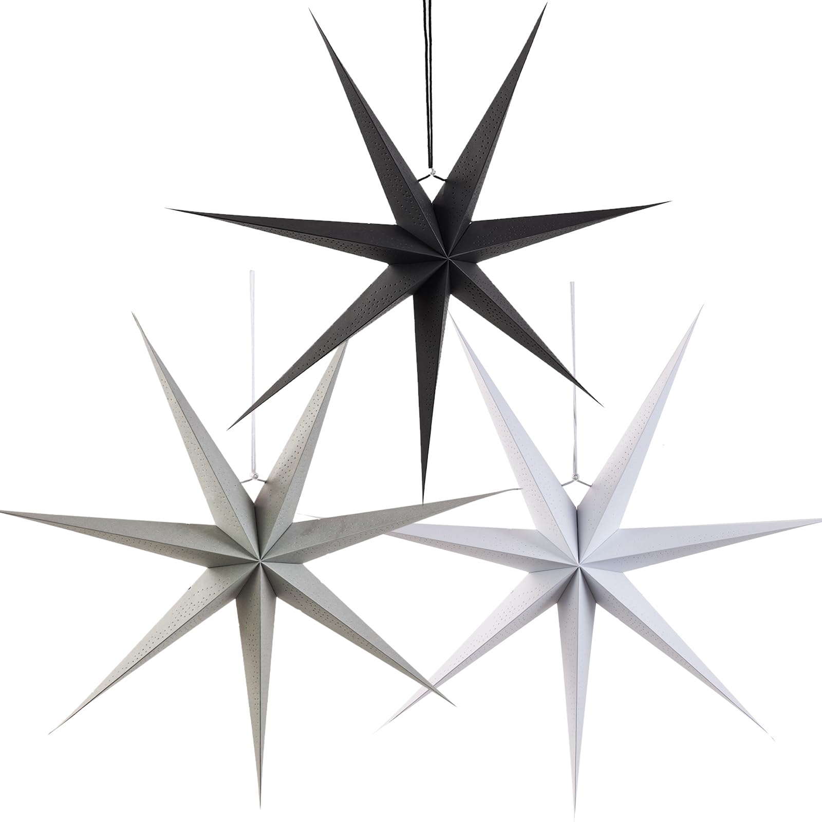 EASY JOY 5 Pcs Christmas Paper Stars Decorations 7-Pointed 12 Inch Natural Hanging Paper Star Lanterns Christmas Hanging Lamp for Holiday Xmas Party Home Indoor Decor