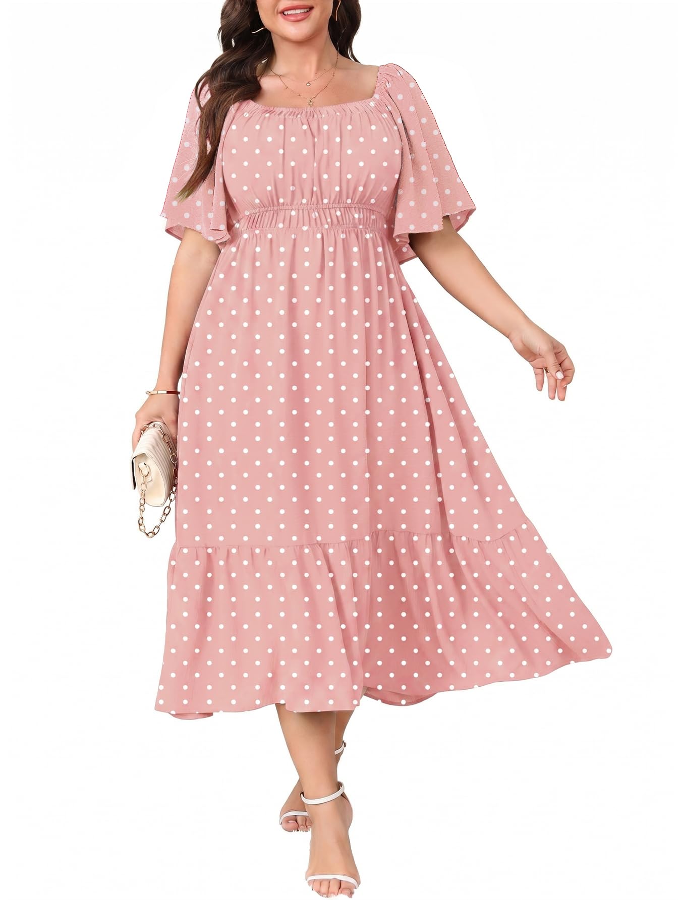 CICIDUDU Plus Size Smocked Casual Summer Maxi Dresses for Curvy Women | Square Neck,Flowy, A-Line,Wedding Guest Midi Dress
