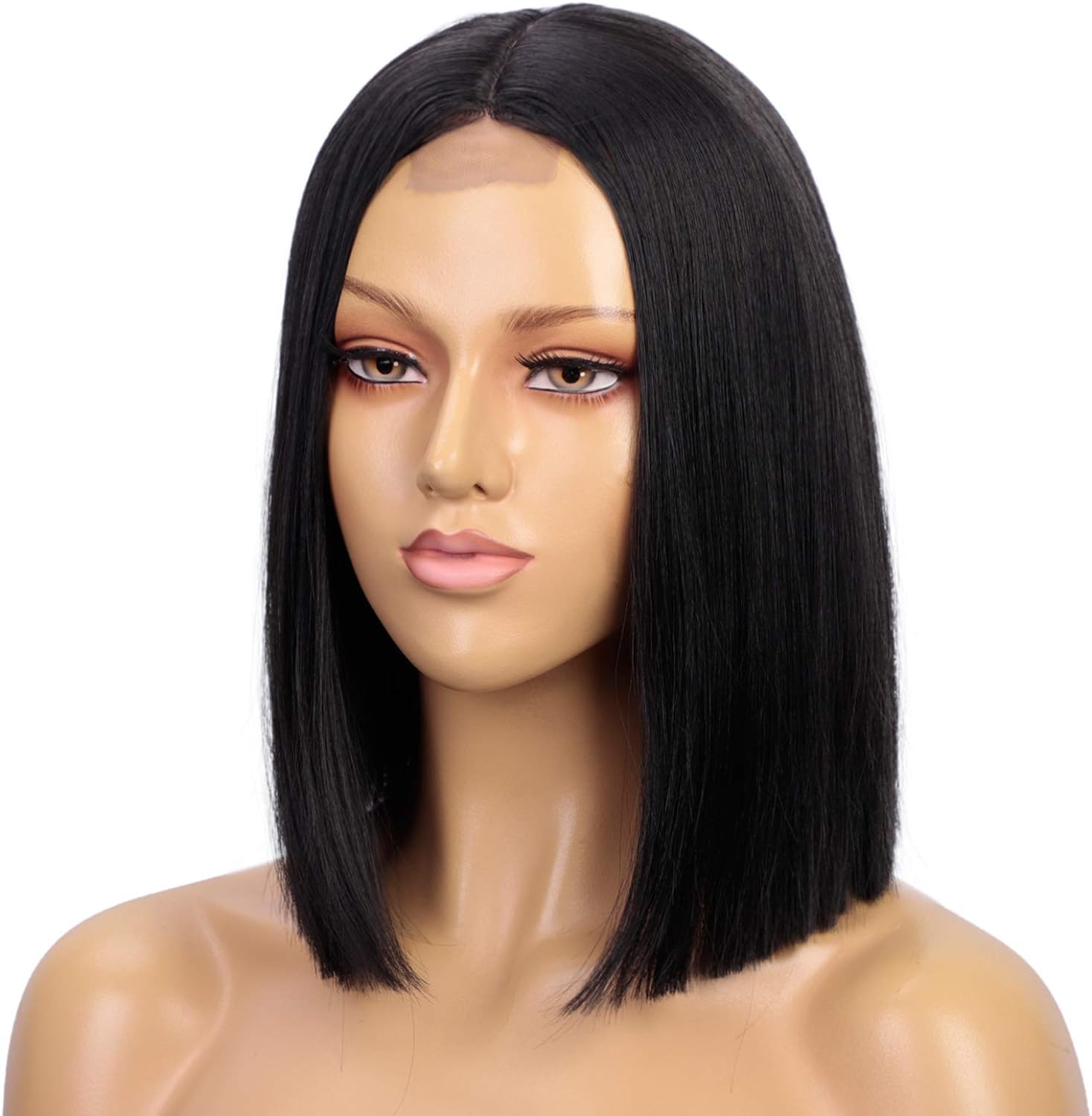 Short Straight Bob Wigs for Women Black Synthetic Wig Shoulder Length Middle Parting Wig Heat Resistant Wig for Cosplay Daily Party Use 12" (12inch, Black)