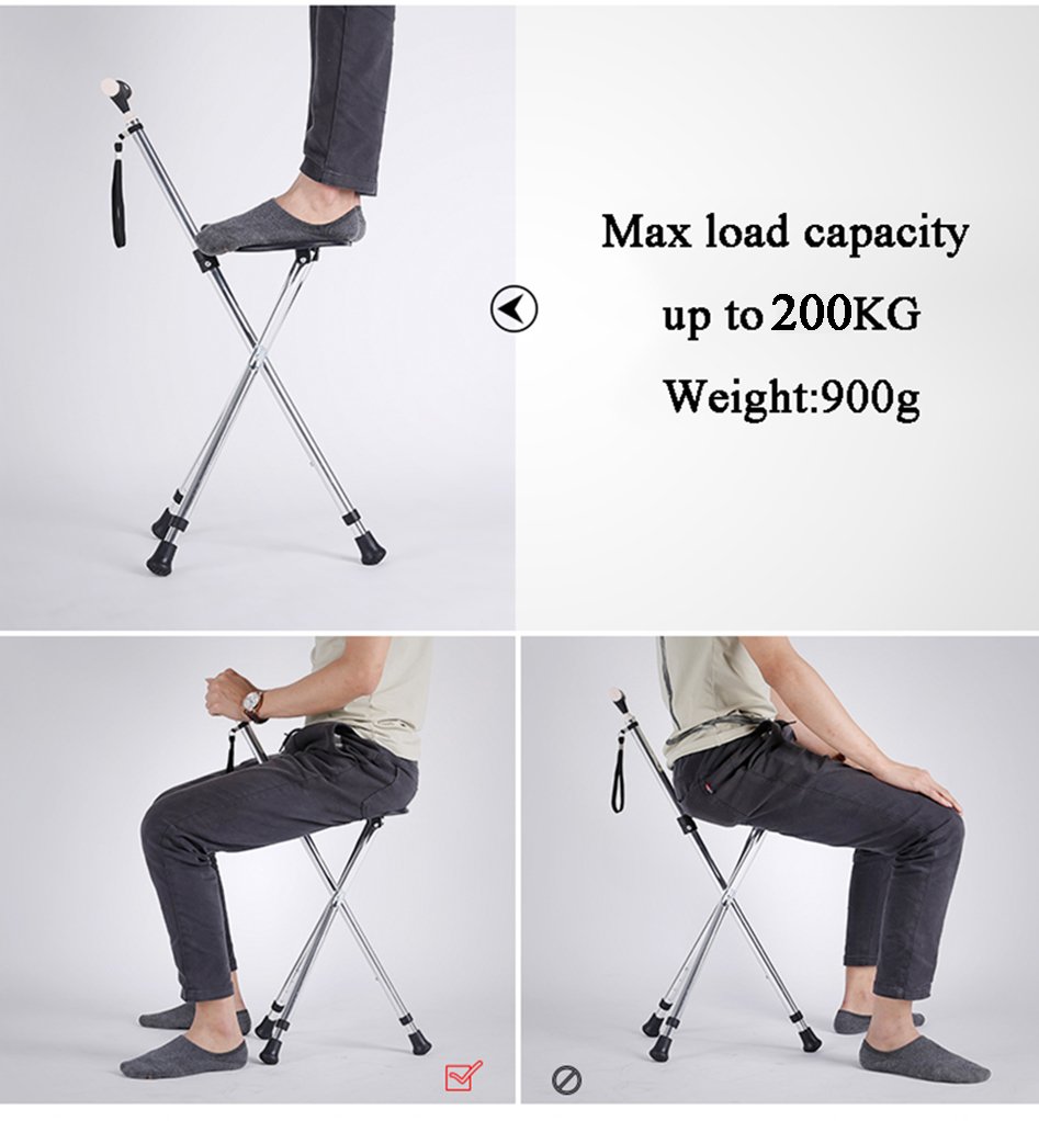 Bastón plegable Bastón plegable 4 Niveles de altura ajustables para hombres Mujeres Tercera edad para personas con artritis para discapacitados y ancianos Bastón con 3 patas Base resistente Máx. 200kg