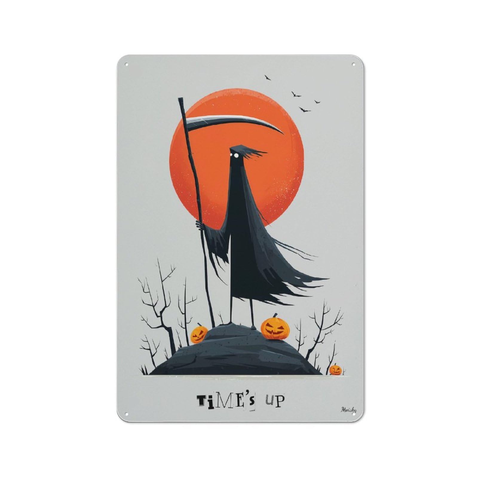 Junmoney Time’s Up — Grim Reaper Halloween Art Tin Sign 30X20cm With For Garage Wall, Retro Decor, For Kitchen, Dining Room And Home Bar Wall Decor