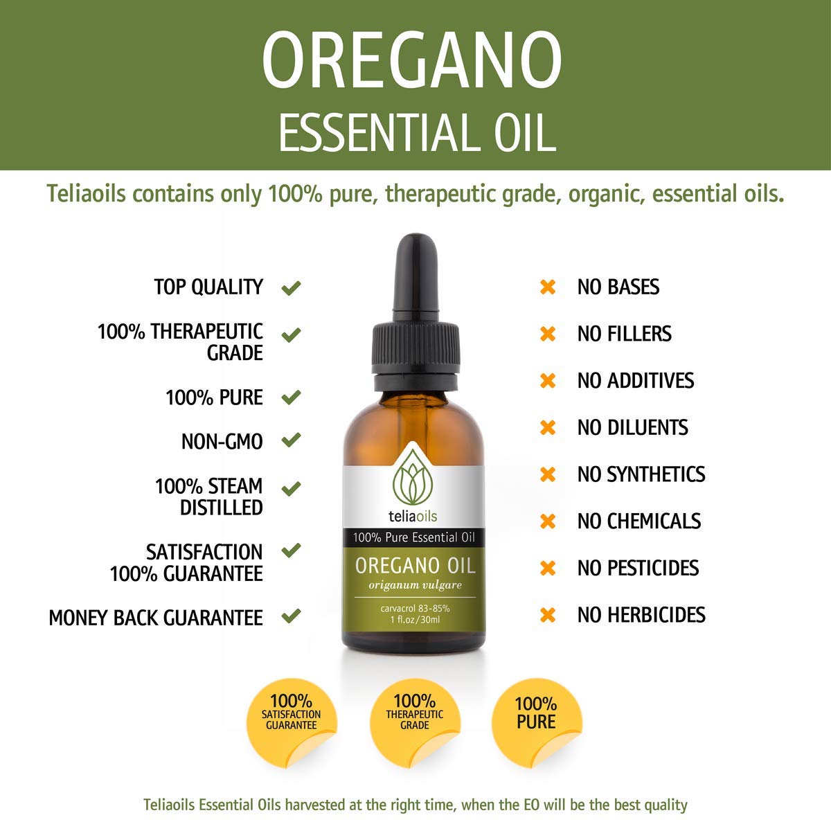 Teliaoils 100 Organic Oil of Oregano Super Strength Over 86