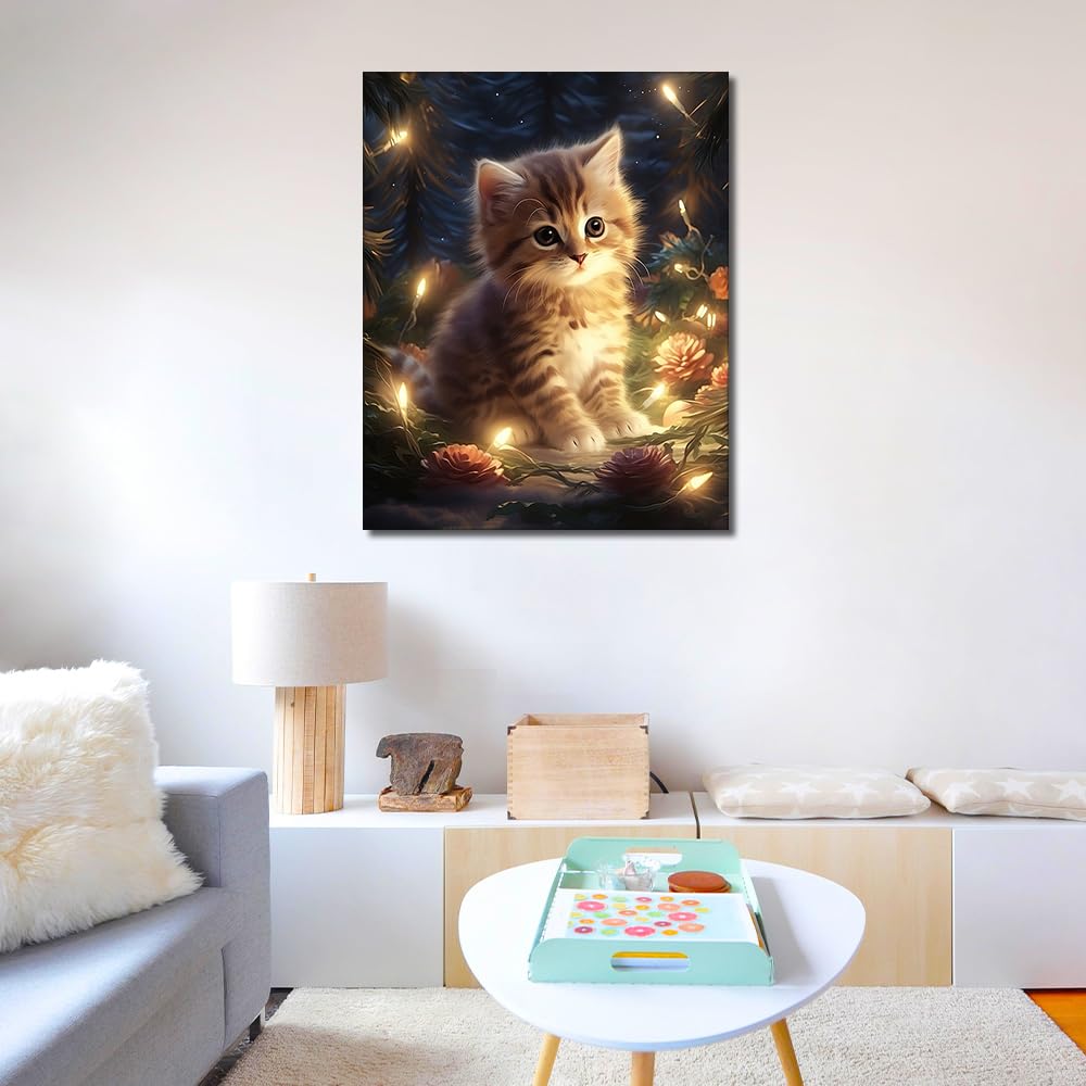 Rahmen Malen nach Zahlen Bausatz Erwachsene Kätzchen, Malen nach Zahlen Bausätze auf Leinwand Niedliche Katze, Malen nach Zahlen mit Pinseln Tiere, Acryl DIY Malen nach Zahlen 40 x 50 cm