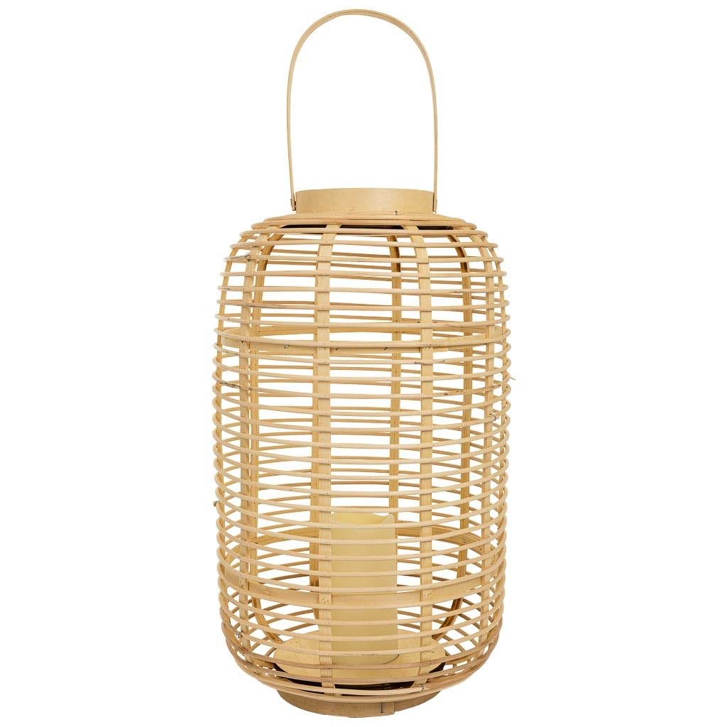 WANDERLUST DECO Farol portavelas con Vela LED de bambú y ratán Marrón d29x48