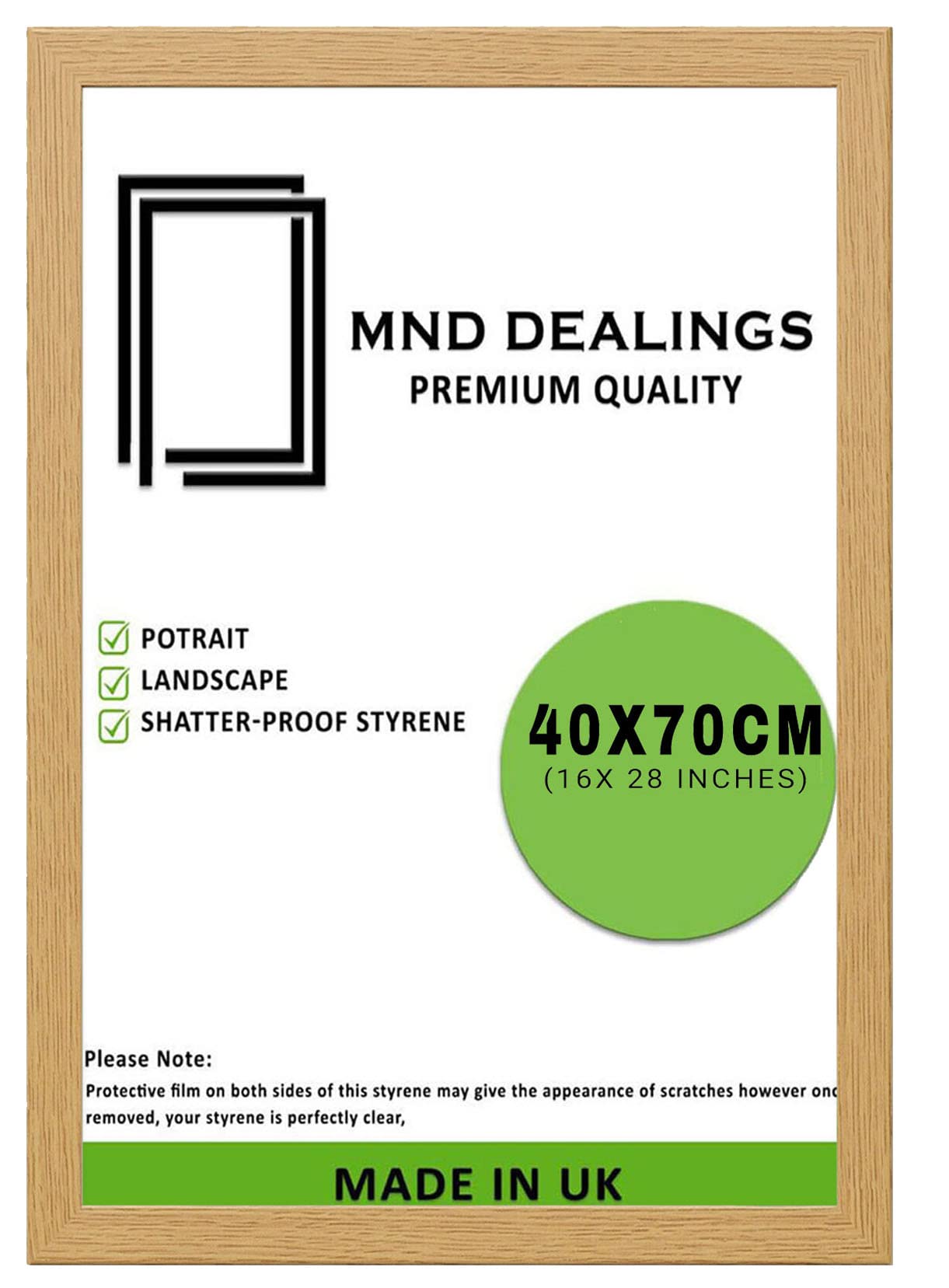 MND Dealings New Lifestyle Oak 40x70cm Poster Frame - MDF Wood and Polished Perspex-Handcrafted for Gallery Family PhotoPortrait Anniversary/Birthday/Wedding/Gifting (Oak)