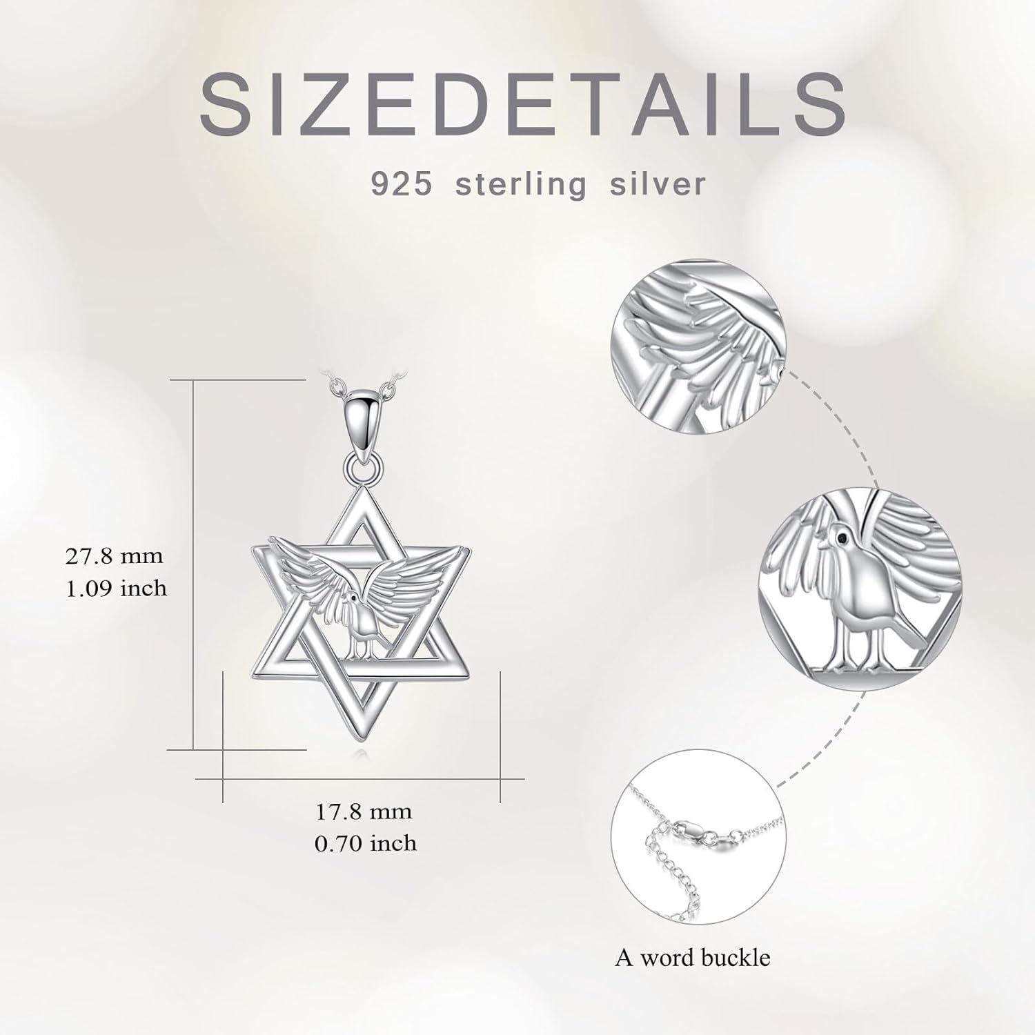 Star of David Necklaces for Women Sterling silver Bald eagle necklace Pendants With 18+2 sterling silver chain - Image 5