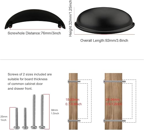 Miniatura 2 de TUNNY Paquete de 10 manijas de gabinete de taza, 3 pulgadas2.992 in de distancia entre tornillos de níquel brillante, manijas para muebles de