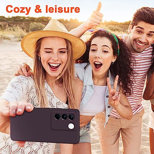 Image of DIZORO Microfiber Candy Case Compatible for Vivo V27 5G Smooth Touch Cushion Liquid Soft Silicone Gel Rubber Phone Cases Non-Slip Full Body Protective Shockproof Back Cover (Deep Purple)