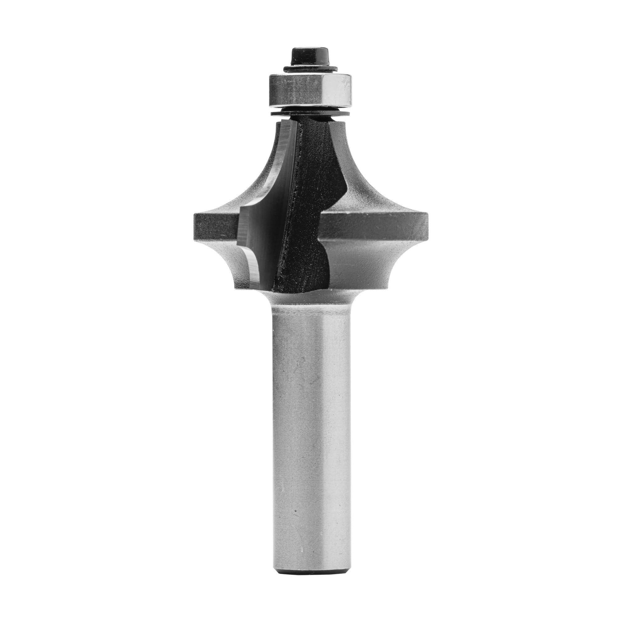 ENT 14580 Fresa de doble radio, en carburo, vástago (S) de 12 mm, diámetro (D) de 38,1 mm, longitud útil (NL) de 25,4 mm, radio 1 (R1) de 6,35 mm, radio 2 (R2) de 12,7 mm, longitud total (SL) de 40 mm, con rodamiento de bolas