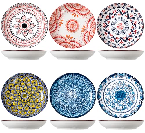 ZPPLD 9inch Plates,Ceramic Dinner Plates, Dinner Plates Set for 6 People,Plate Set, Tableware for Dishwasher and Microwave, Pasta,Breakfast Plate, Classic Bohemian Style