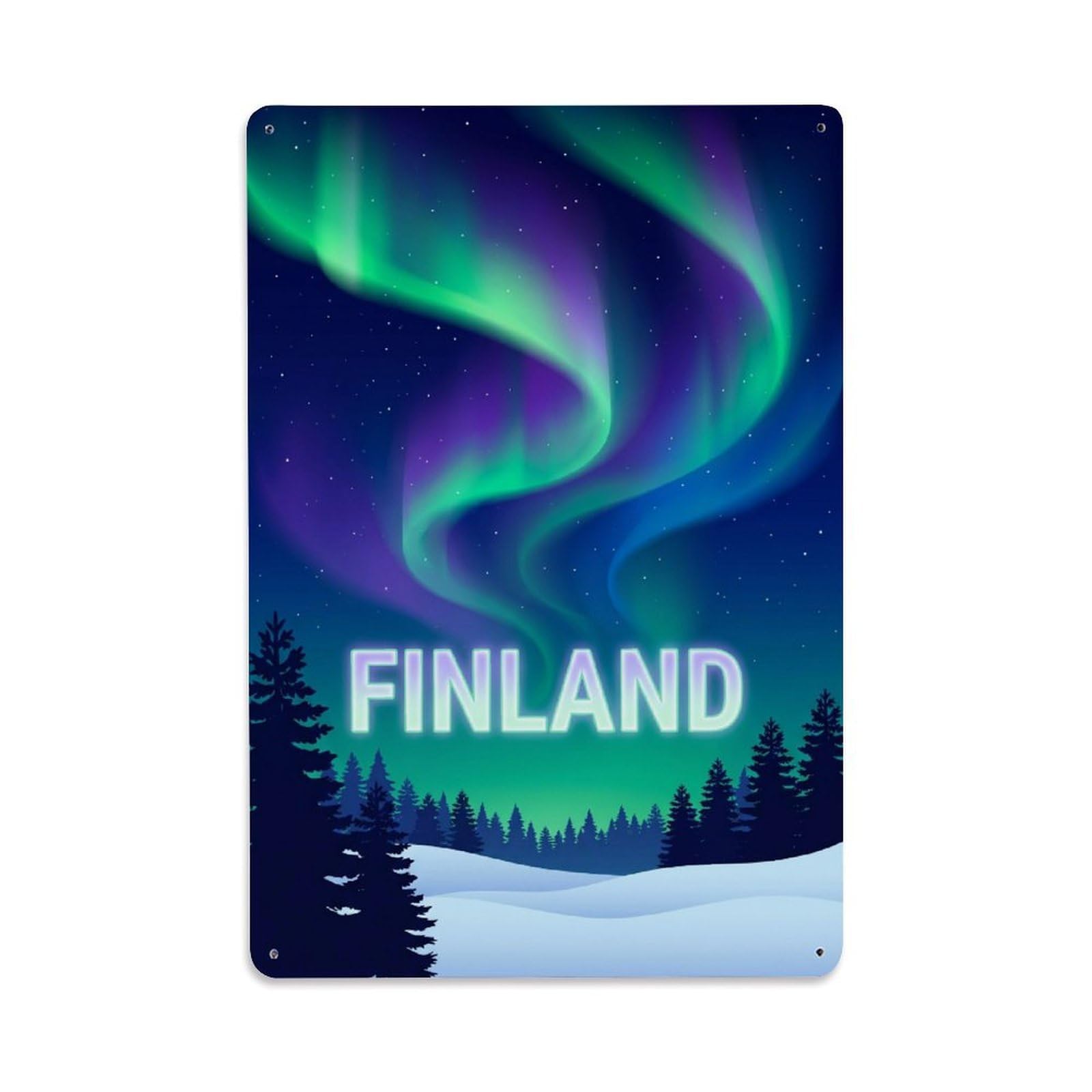Olhnbad Style Finland Arctic Northern Lights Forest Travel Metal Tin Sign