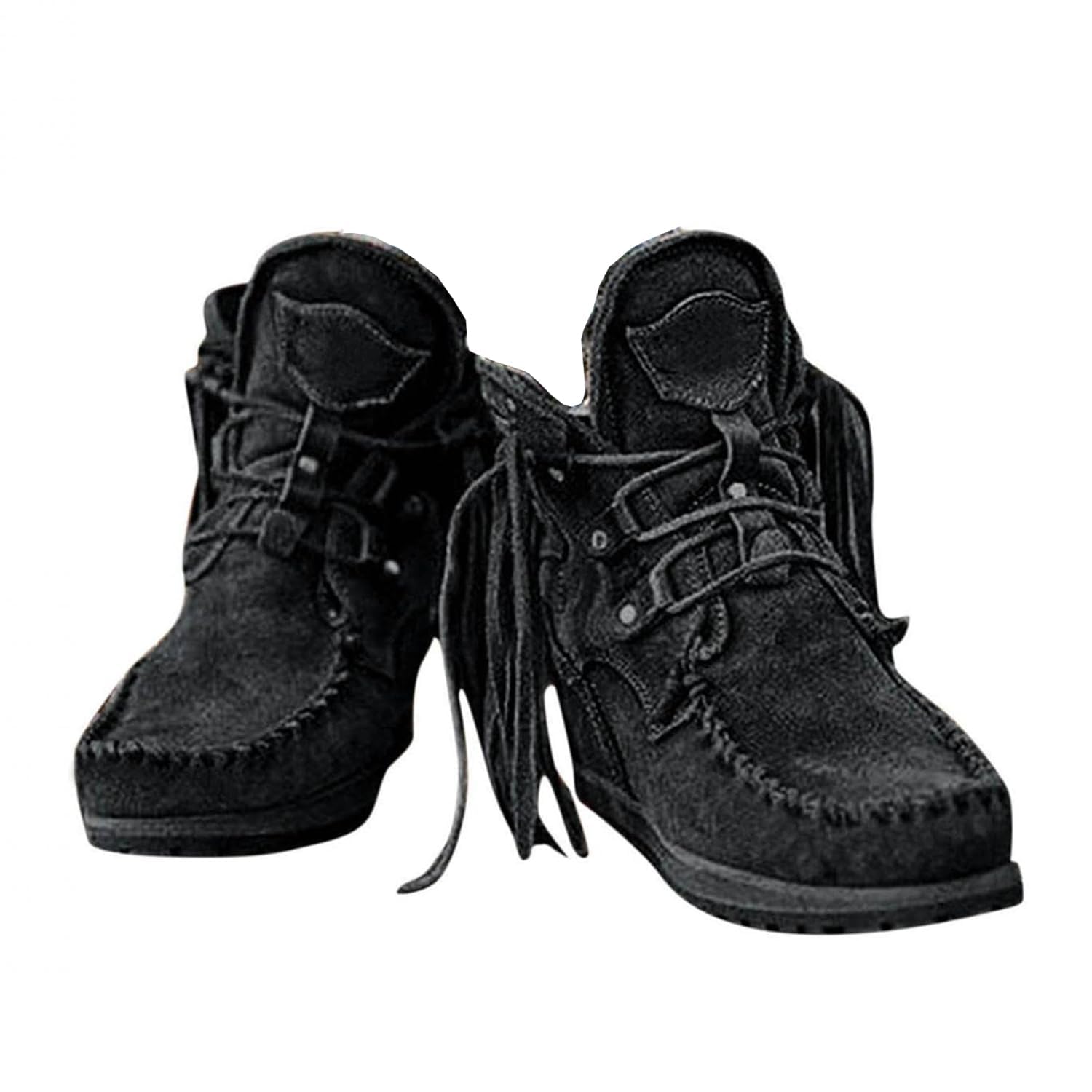 Womens Vintage Cowboy Fringed Ankle Boots Boho Booties For Women Ladies Lightweight Comfy Suede High Top Round Toe