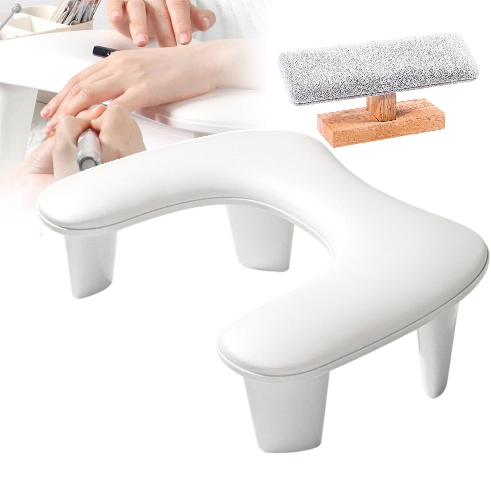 Cuscino Poggiabraccio - A Forma Di U, Cuscino Poggiamano Professionale E Cuscino Per Braccio Con Unghie, Cuscino Ad Alta Densità Con Anima In Cuscino, Supporto Per Piedi Rimovibile,white