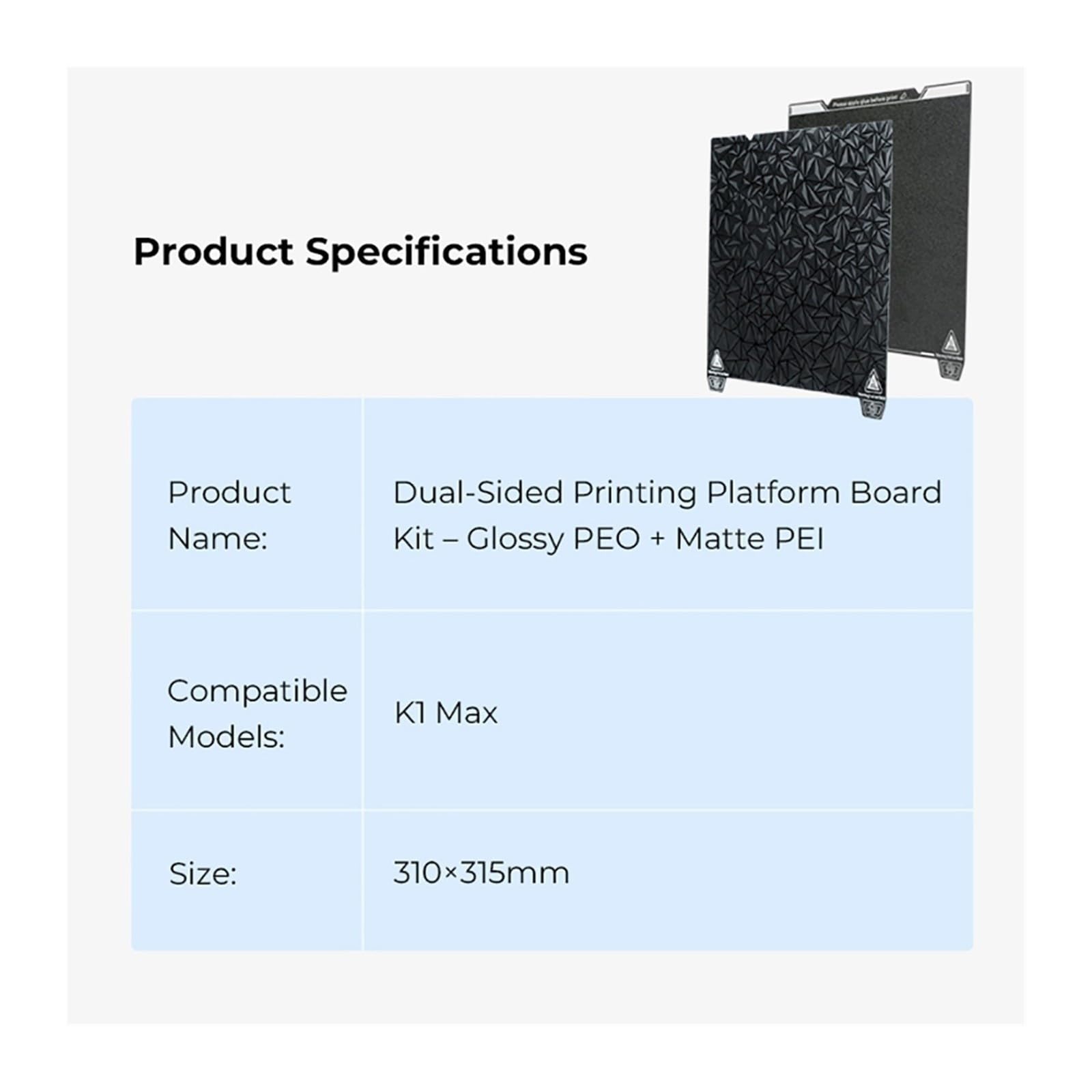 Aixinong1 Dwustronna płyta montażowa drukarki 3D PEO PEI 310x315 mm błyszczący matowy