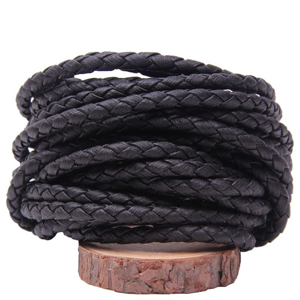 Cordoncino per gioielli in pelle, Bracciale con collana fai-da-te cordino tondo da 3/4/5/6/8 mm che realizza gioielli in corda PU intrecciata marrone nero | Black,4mm