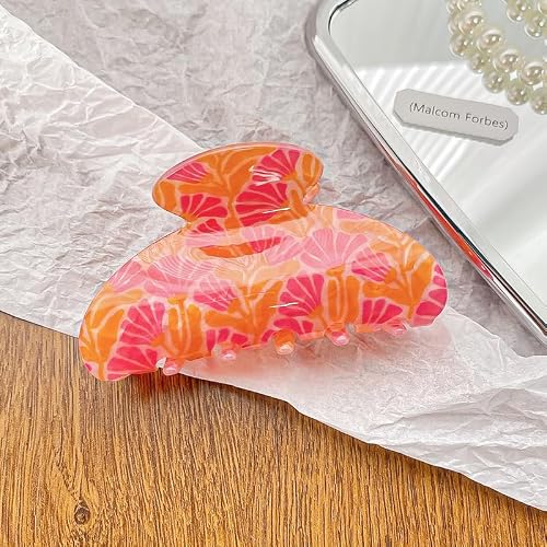 3.3" Floral Pattern Print Vintage Hair Claw Clip Non-Slip French Countryside Shell Hair Accessories for Women Girls Thin Hair, Style A