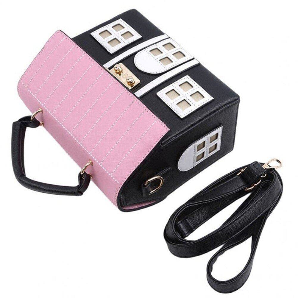 Lpitoy Women's Black Leather Handbags House Shaped Shoulder Bag Messenger Bag Personality House Bag For Girl