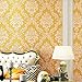 Q QIHANG 1.73' W x 32.8'L 3D Embossed Damask Wall Paper European Style Modern Minimalist Bedroom TV Background Wall Cafe Hotel Restaurant Non-Woven Non-Pasted Wallpaper (Gold)