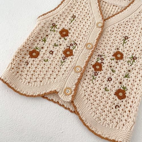 HOOLCHEAN Baby Girls Embroidered Cotton Vintage Sweater Vest Knitted Cardigan4