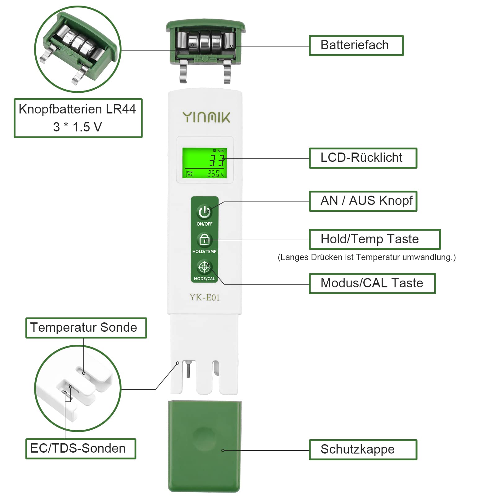 YINMIK Digitales pH Messgerät und TDS Tester Set, TDS EC mit Einem Horizontalen Bildschirm, ppm Messgerät Wasser, Pool pH wert Messgerät, TDS EC Messgerät für Trinkwasser,Aquarium…
