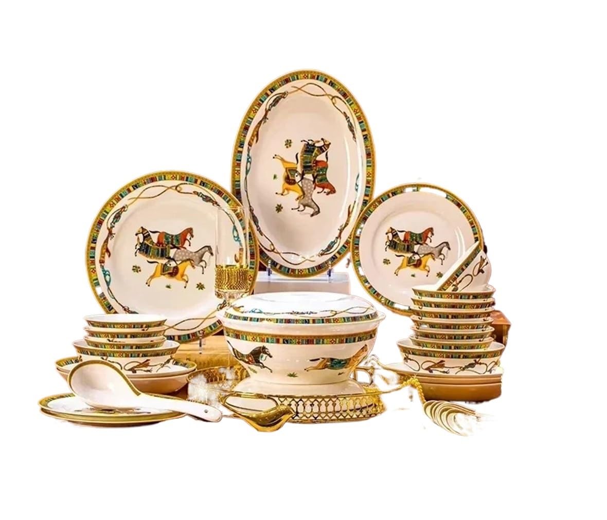 Geschirrset, Partyteller, Essgeschirr, Keramik, Heimgeschirr, Gästegeschirr, Feines Porzellan, Weihnachtsgeschirr, Luxus-Tischgeschirr-Sets, Komplettset, 56-Teilig