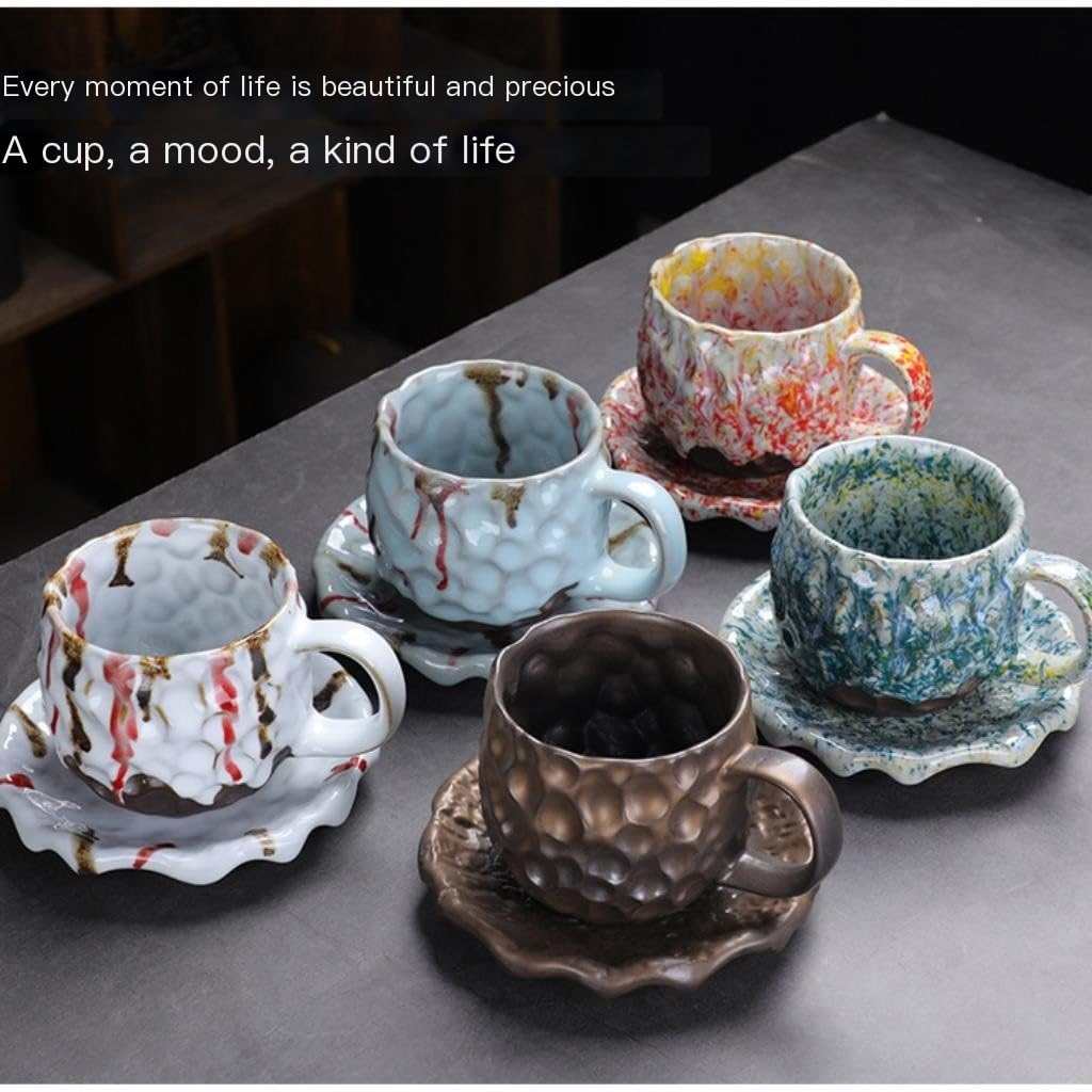 Zestawy kubków i talerzyków Kreatywny, szkliwiony, ceramiczny zestaw filiżanek do kawy i spodków(5)