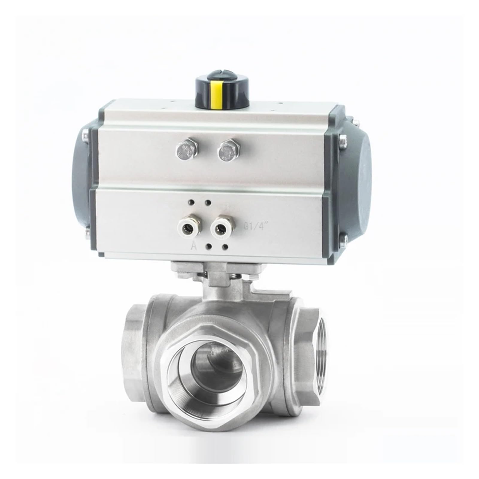 JNURGWLYH DN50 Three-Piece High Platform Pneumatic Three-Way Ball Valve with Stainless Steel Internal Thread T Type L Type Ball Valve(T Type)