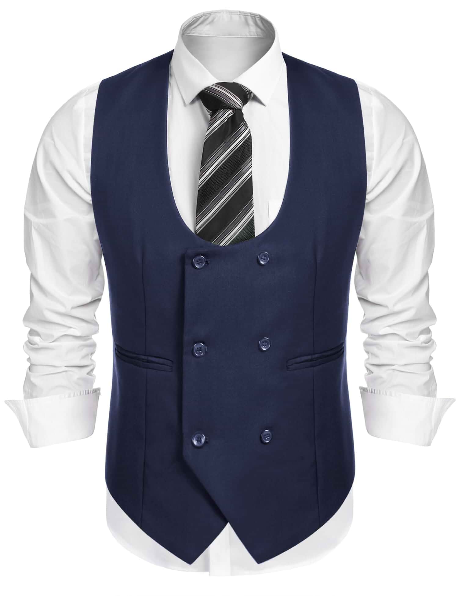 COOFANDYMen's Suit Vest Slim Fit Double Breasted Dress Vests Waistcoat Casual Business Vests, Double Button, U Neck, Satin Back, Lightweight Fabric, for Wedding Prom Dinner Formal