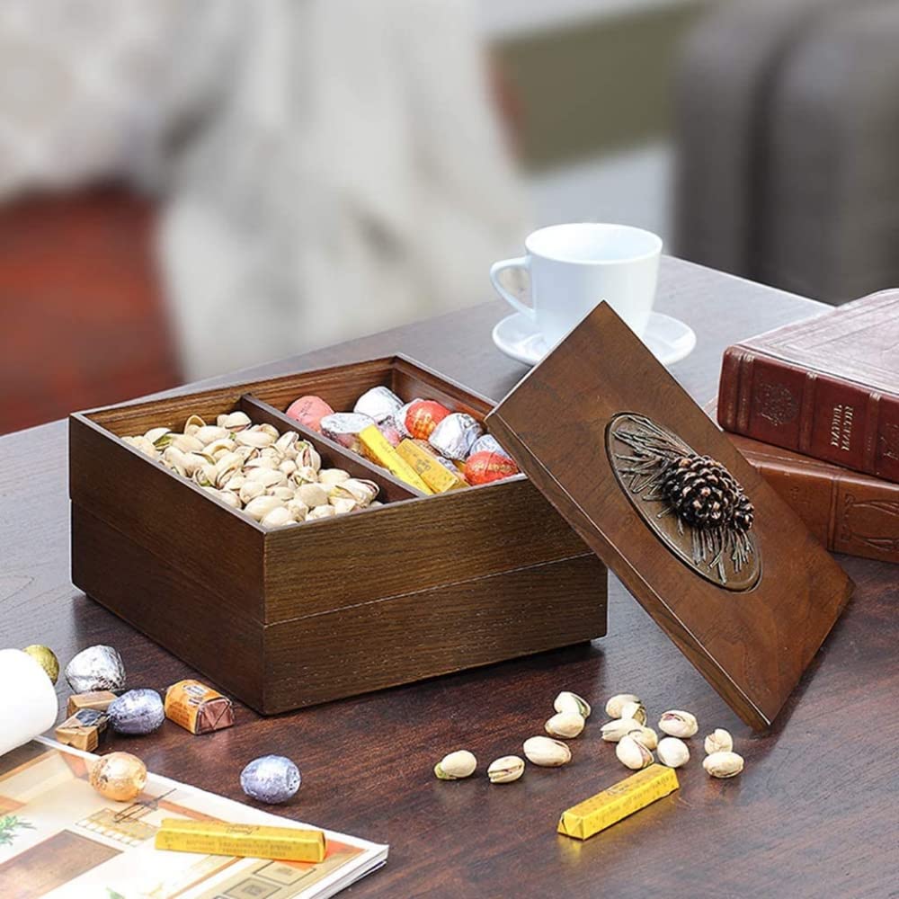 Nut Bowl Home Living Room Double Layer Nut Serving Platter Serving Tray with Lid -20 * 20 * 8.4cm