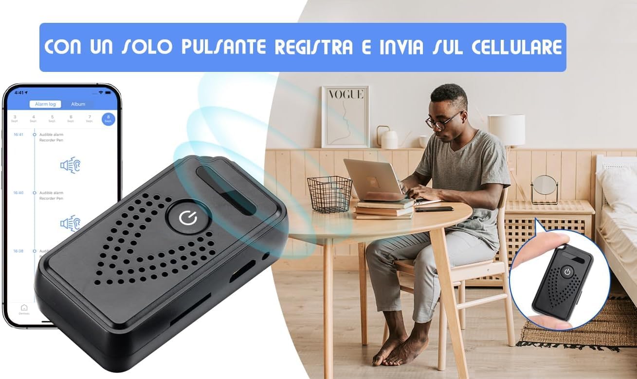 Registratore Vocale Digitale Professionale con Controllo Remoto via Wi-Fi e Trasferimento File a Distanza su smartphone (King Guard F1)