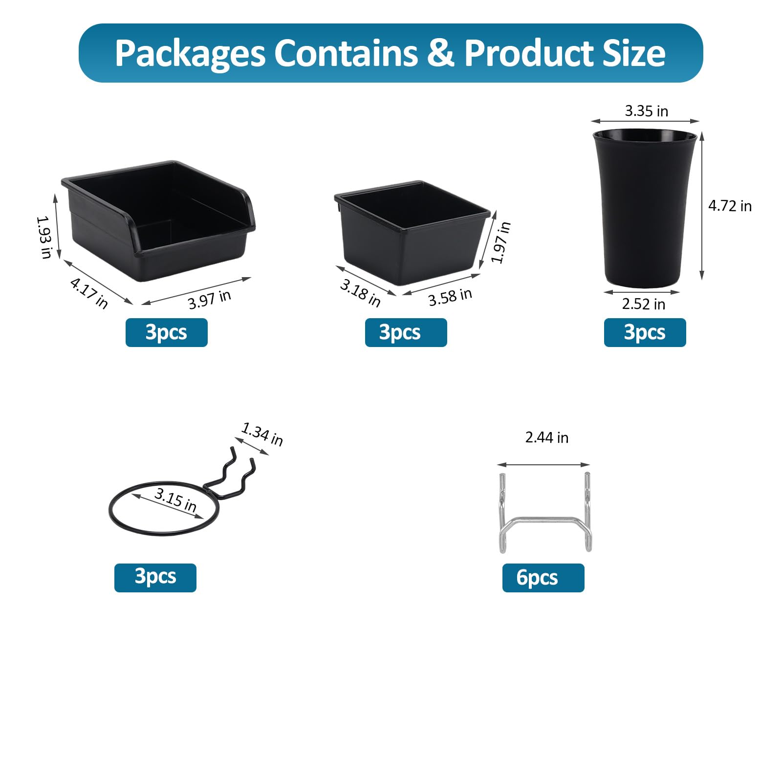 Kruodop 9 Pack Pegboard Organizer Accessories Kit with Hooks & Loops for Garage, Workshop, Workbench, Hobby, Office