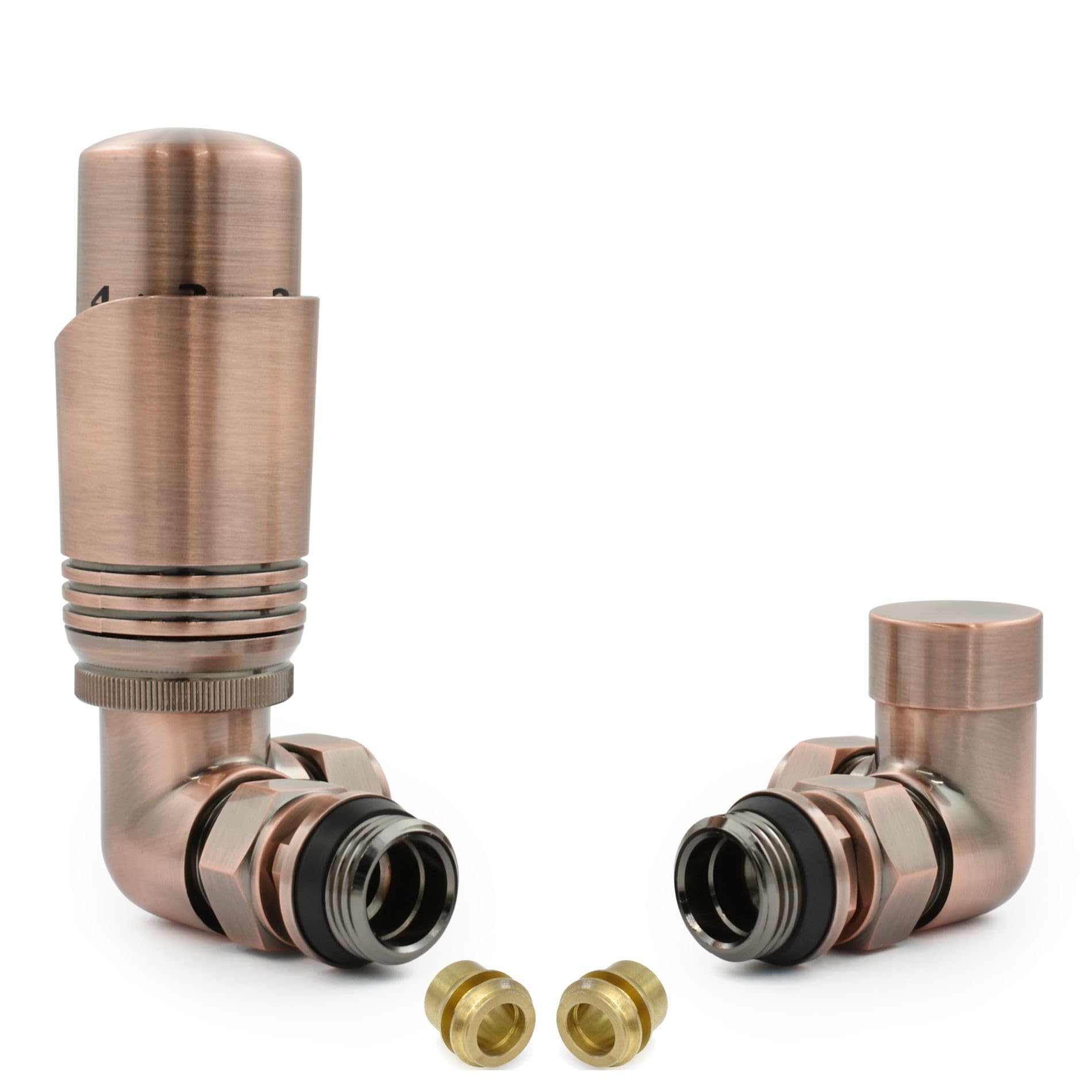 Hot Flow | Cascade Modern Corner TRV Thermostatic Radiator Valve 10mm Compression (Antique Copper)