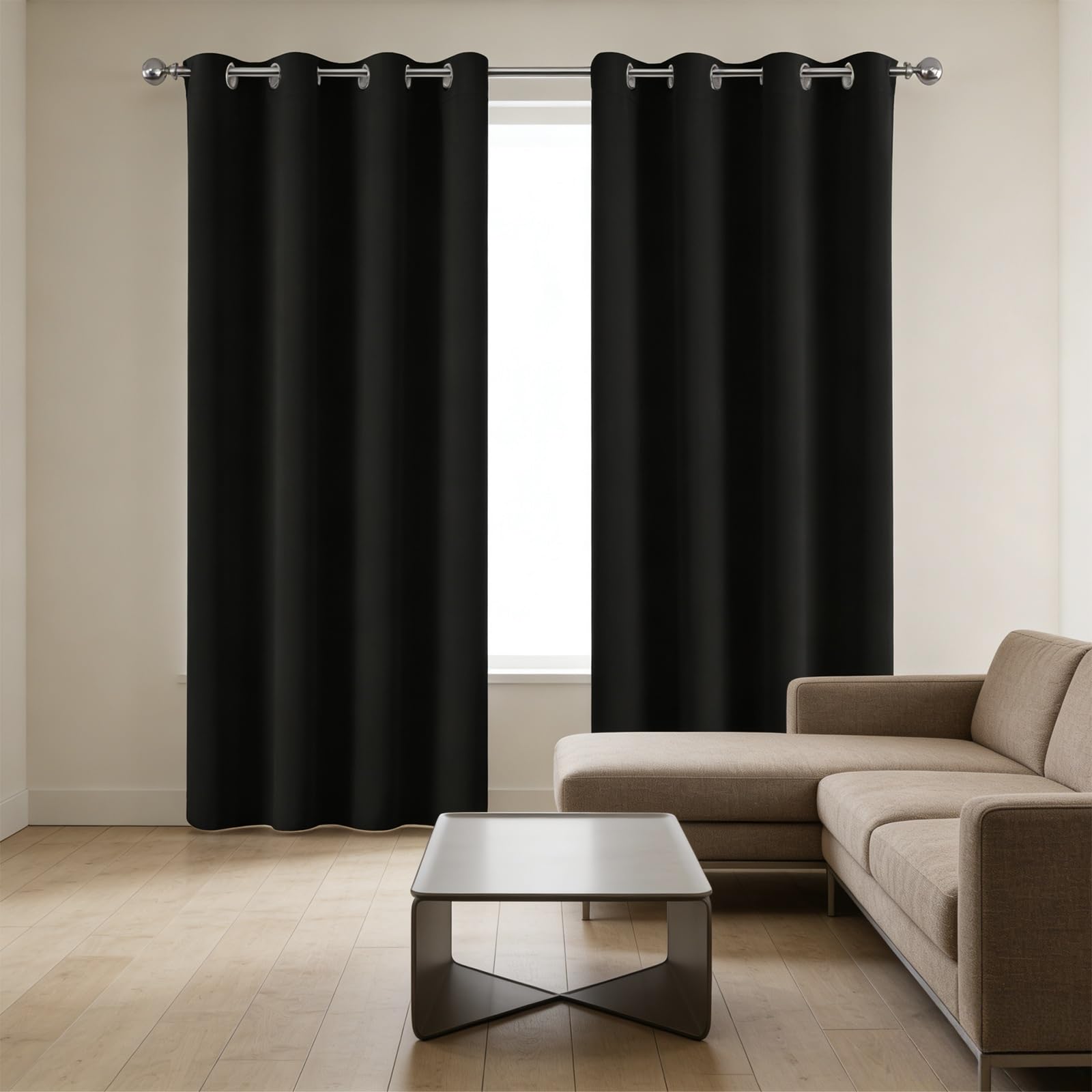 Draperies à oeillets pour salon rideau occultant thermique anti-UV noir