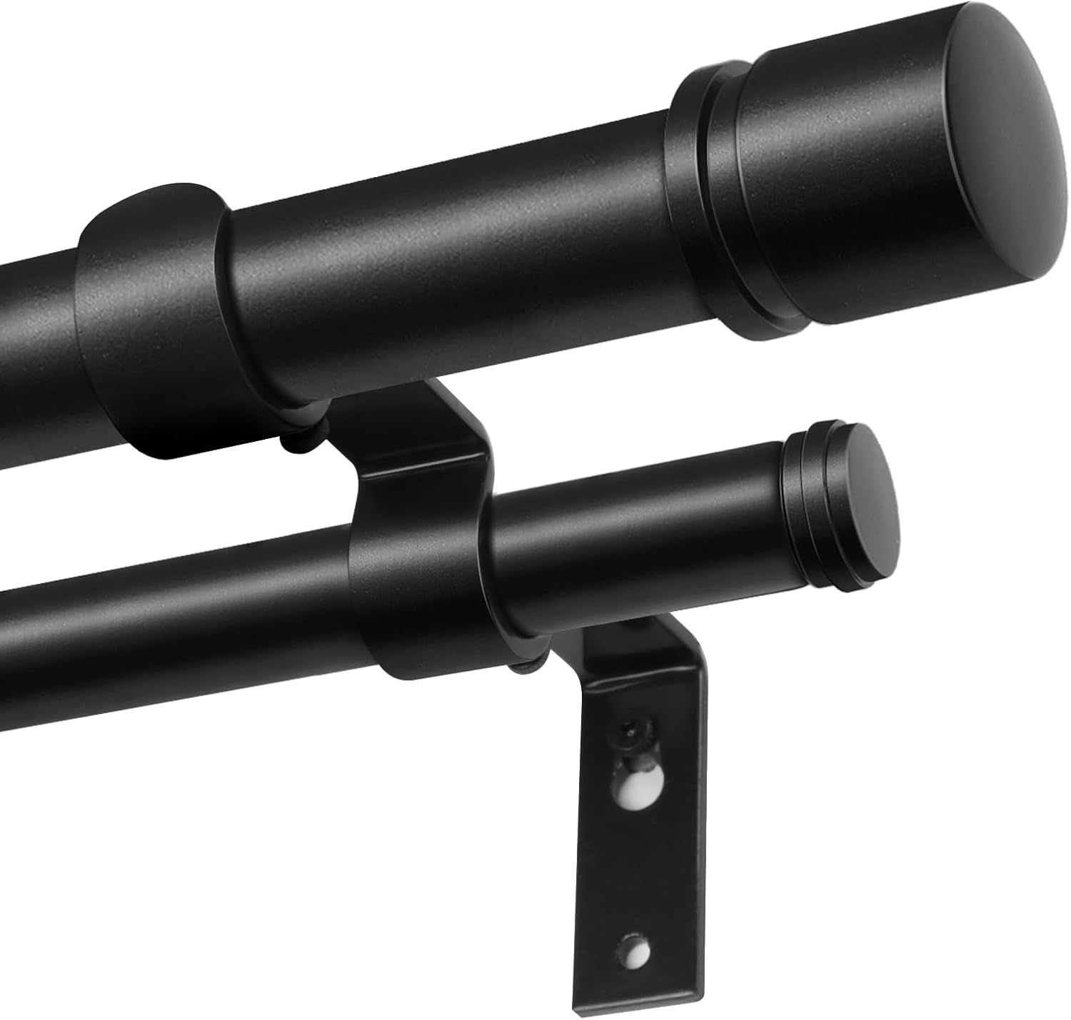 Double Curtain Rod 72 to 144 Inch, HOTOZON 1 Inch Telescoping Double Curtain Rods for Windows, Heavy Duty Double Drapery Rod with Simple Cap Finials, Black Black 72-144"