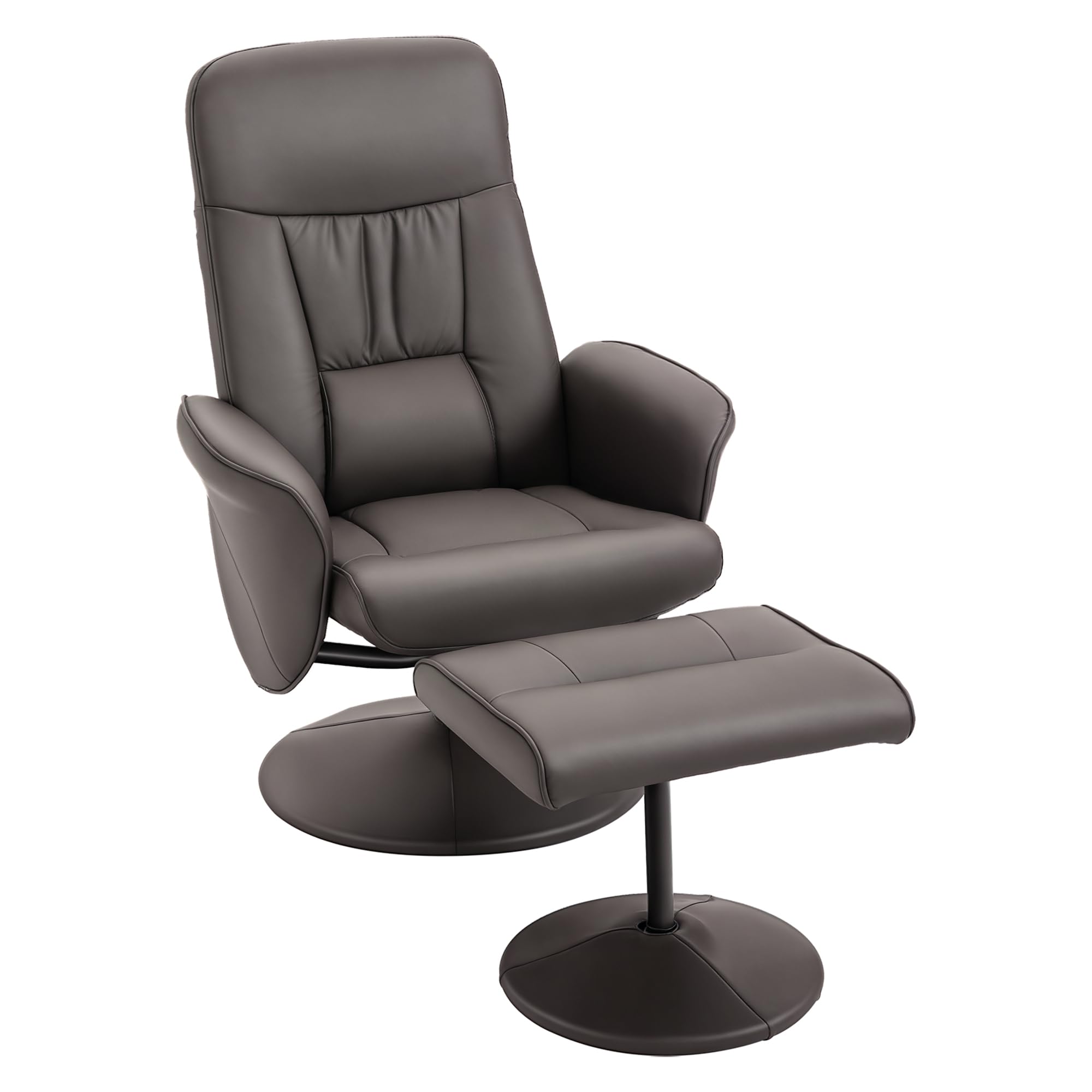 HOMCOM Sillón Relax Reclinable con Reposapiés, Sillón Relax de Cuero Sintético con Respaldo Alto, Giratorio 360°, Reposabrazos, para Salón, Dormitorio, Marrón
