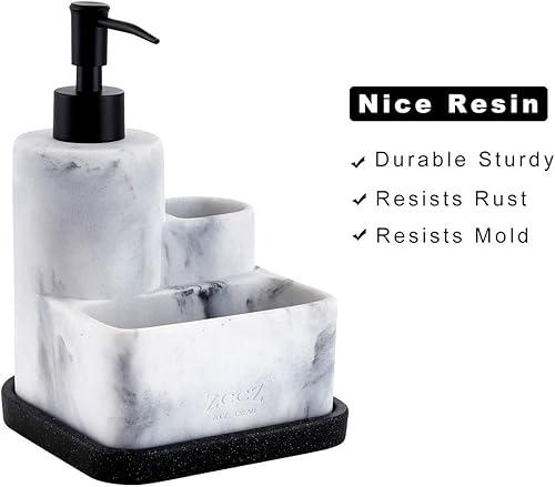 Vista 26 de zccz Dispensador de jabón con soporte de esponja y soporte para cepillo, dispensador de jabón de cocina con patrón de mármol, dispensador de jabón