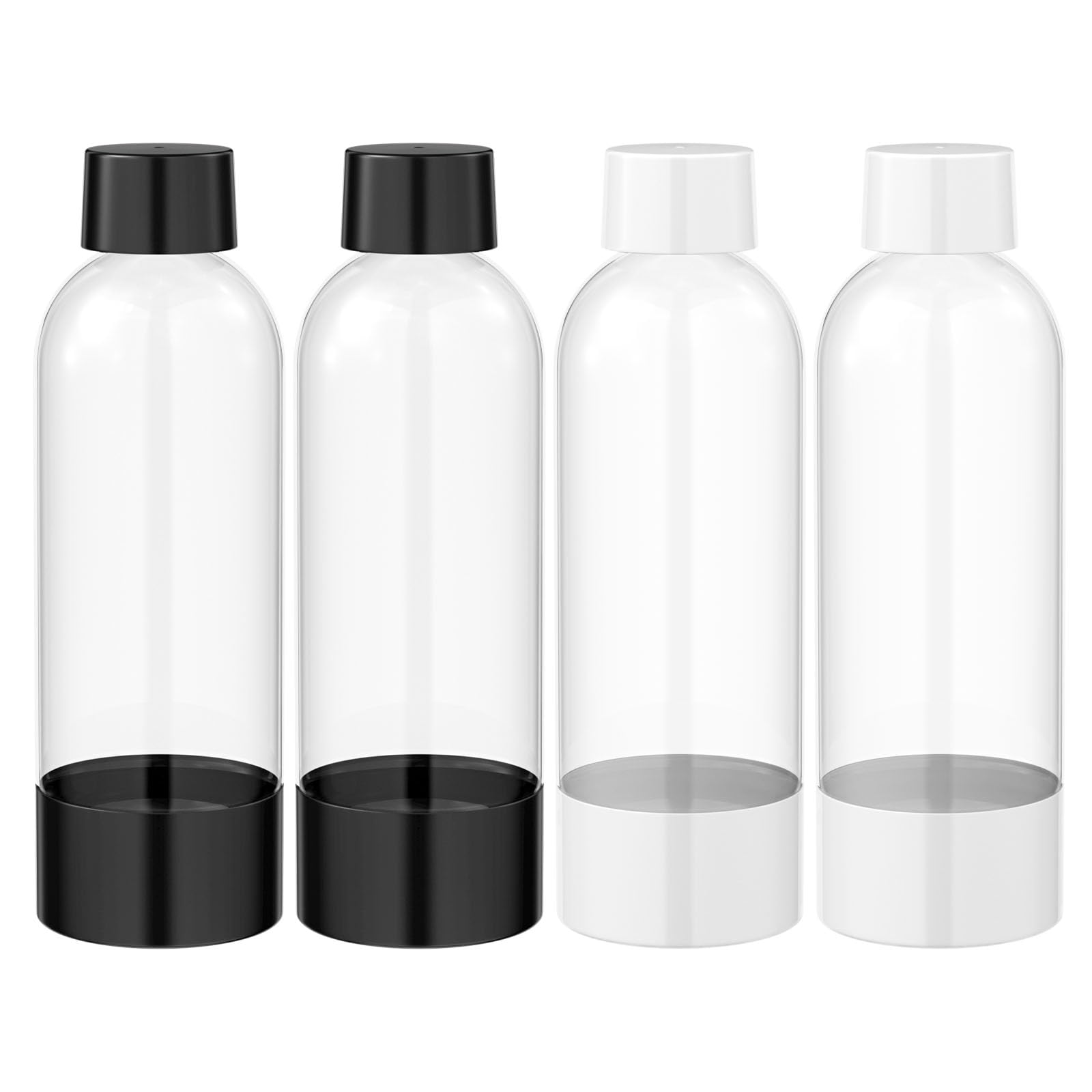 4 pezzi Bottiglie per la Produzione di Soda, Bottiglie per Carbonatazione Compatibile con Isoda Drinkmate Cocosoda, Senza BPA, Riutilizzabili, in PET, Nero e Bianco, per Macchina per Soda